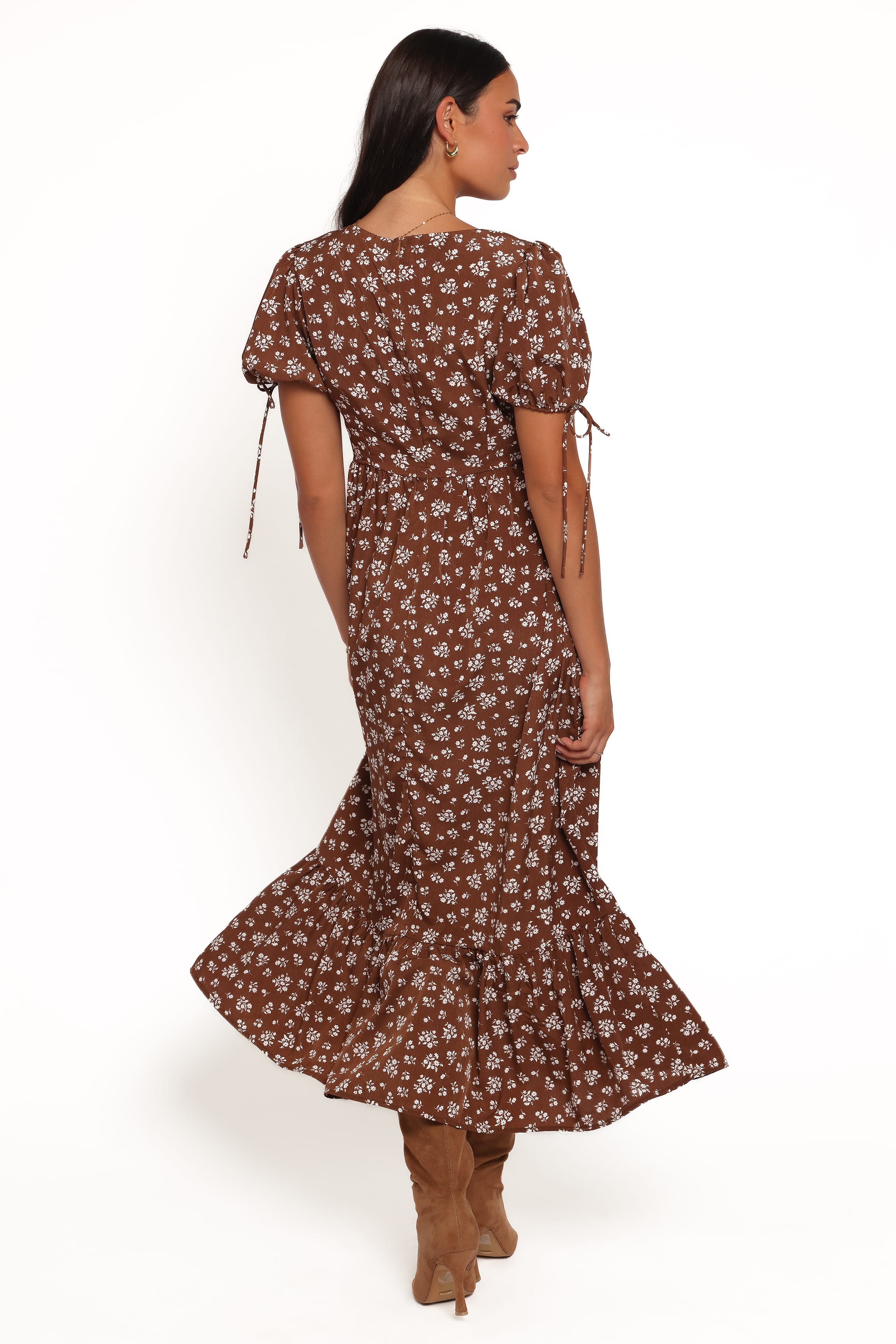Zina Maxi Dress - Brown Ditsy Floral