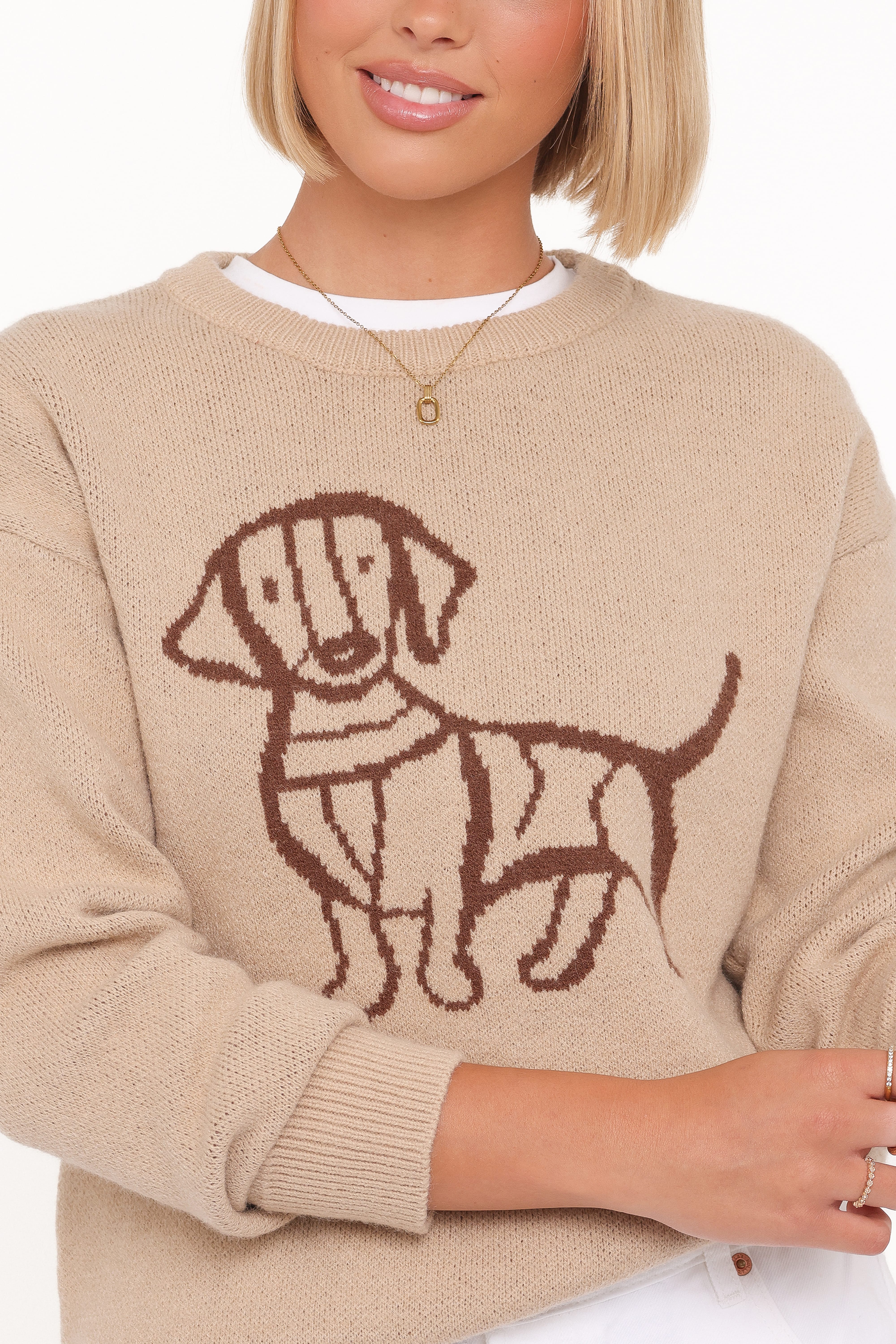 Amber Dachshund Sweater - Beige