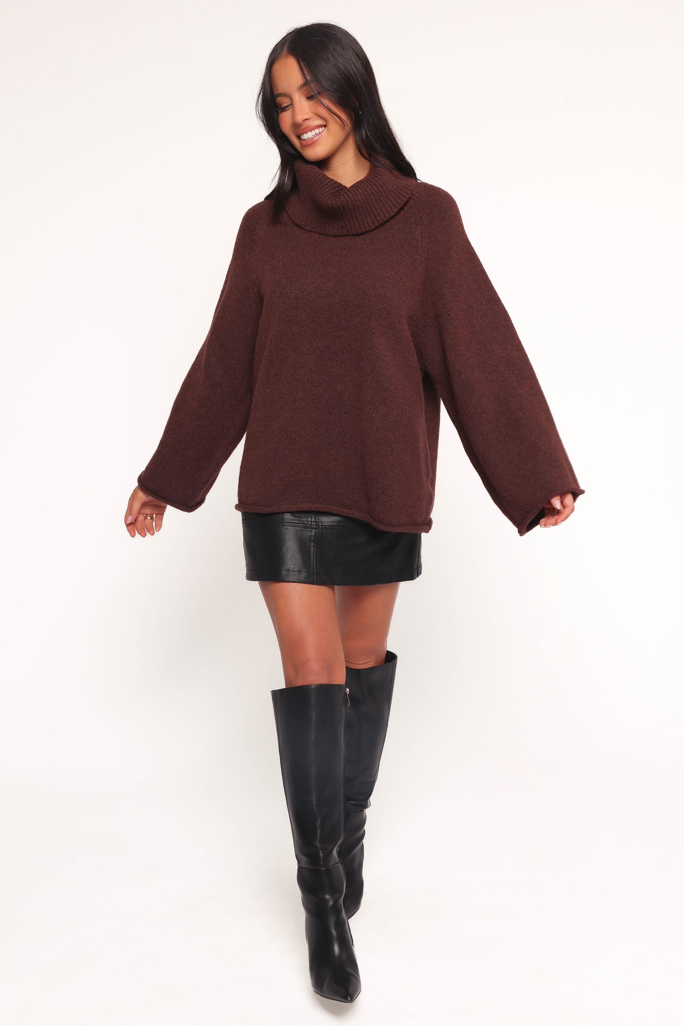 Bindy Cowlneck Knit Sweater - Brown