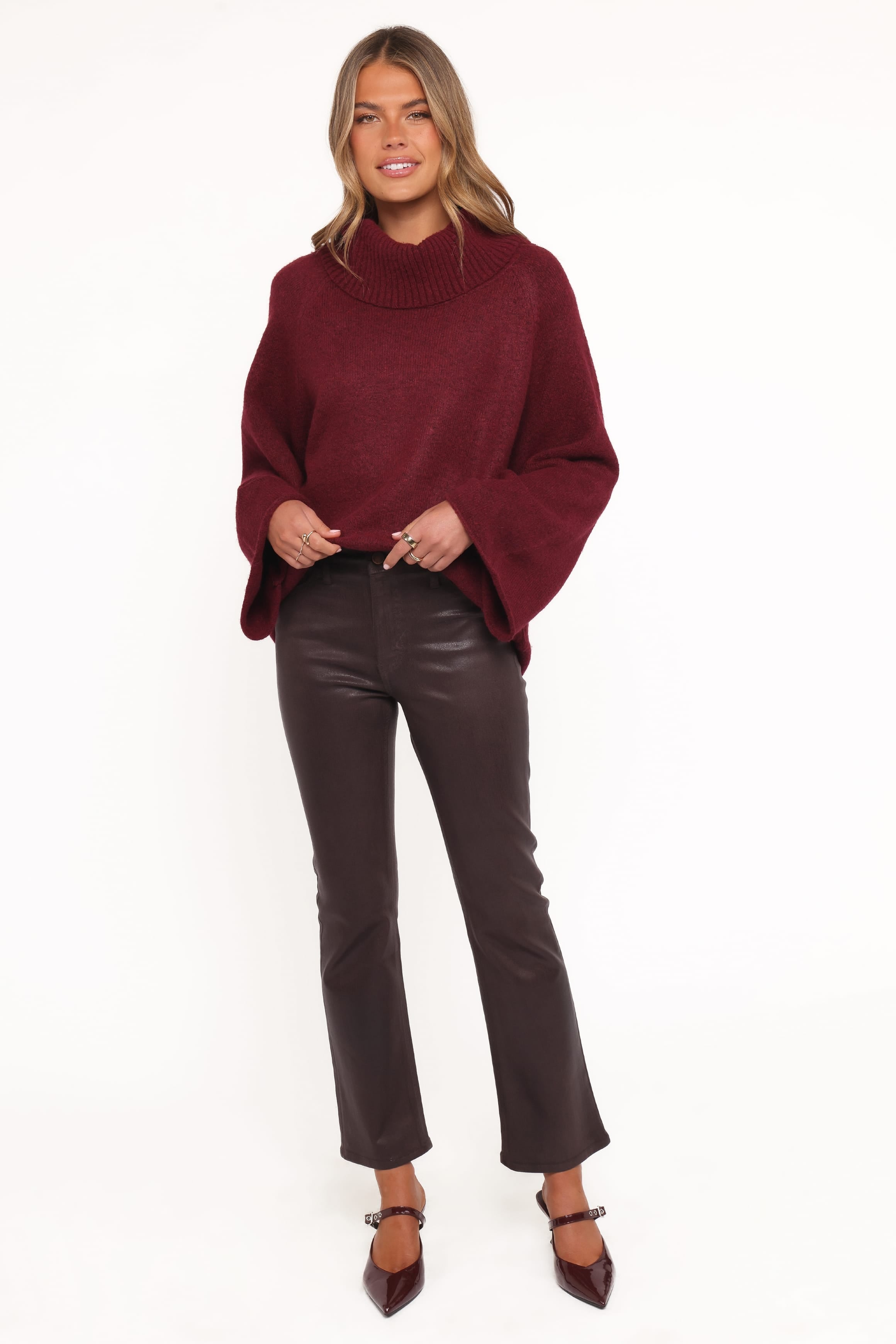 Bindy Cowlneck Knit Sweater - Wine