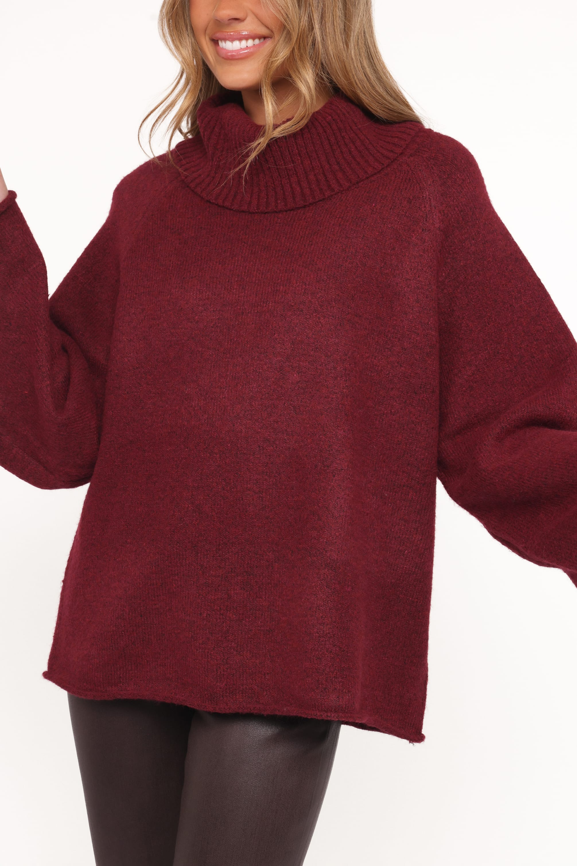 Bindy Cowlneck Knit Sweater - Wine