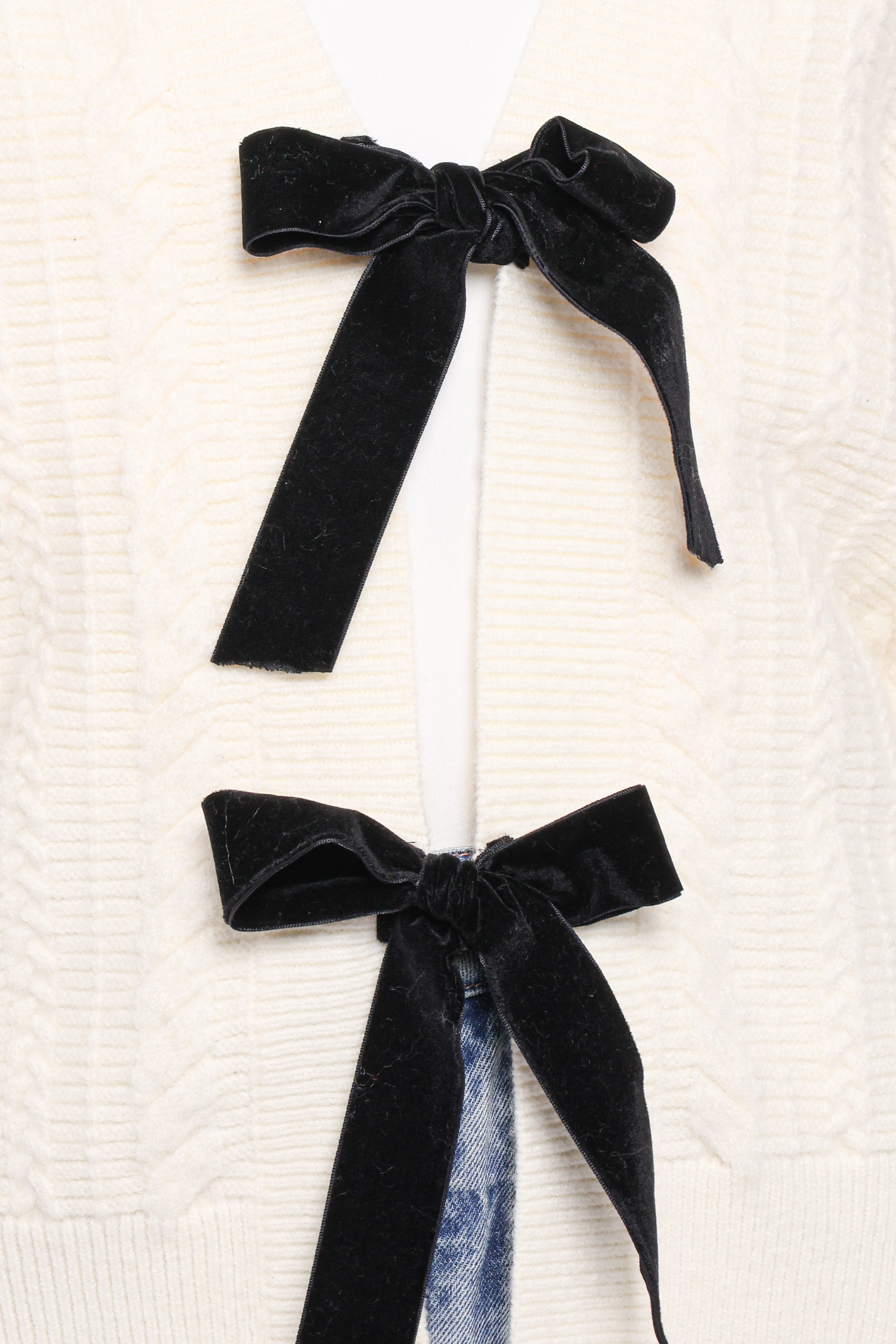 Bree Velvet Bow Cardigan - Cream