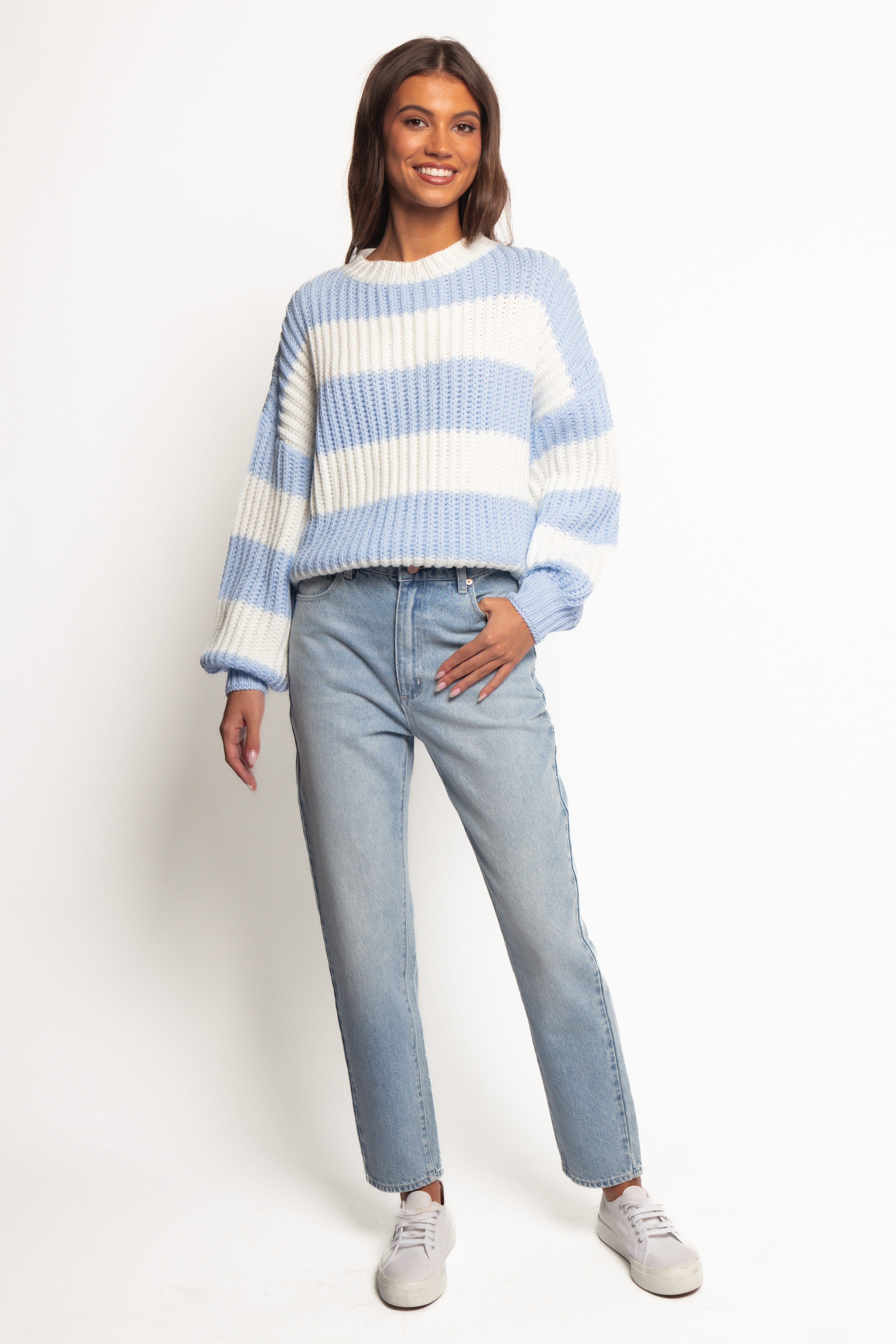 Courtney Thick Stripe Knit Sweater - Blue Cream