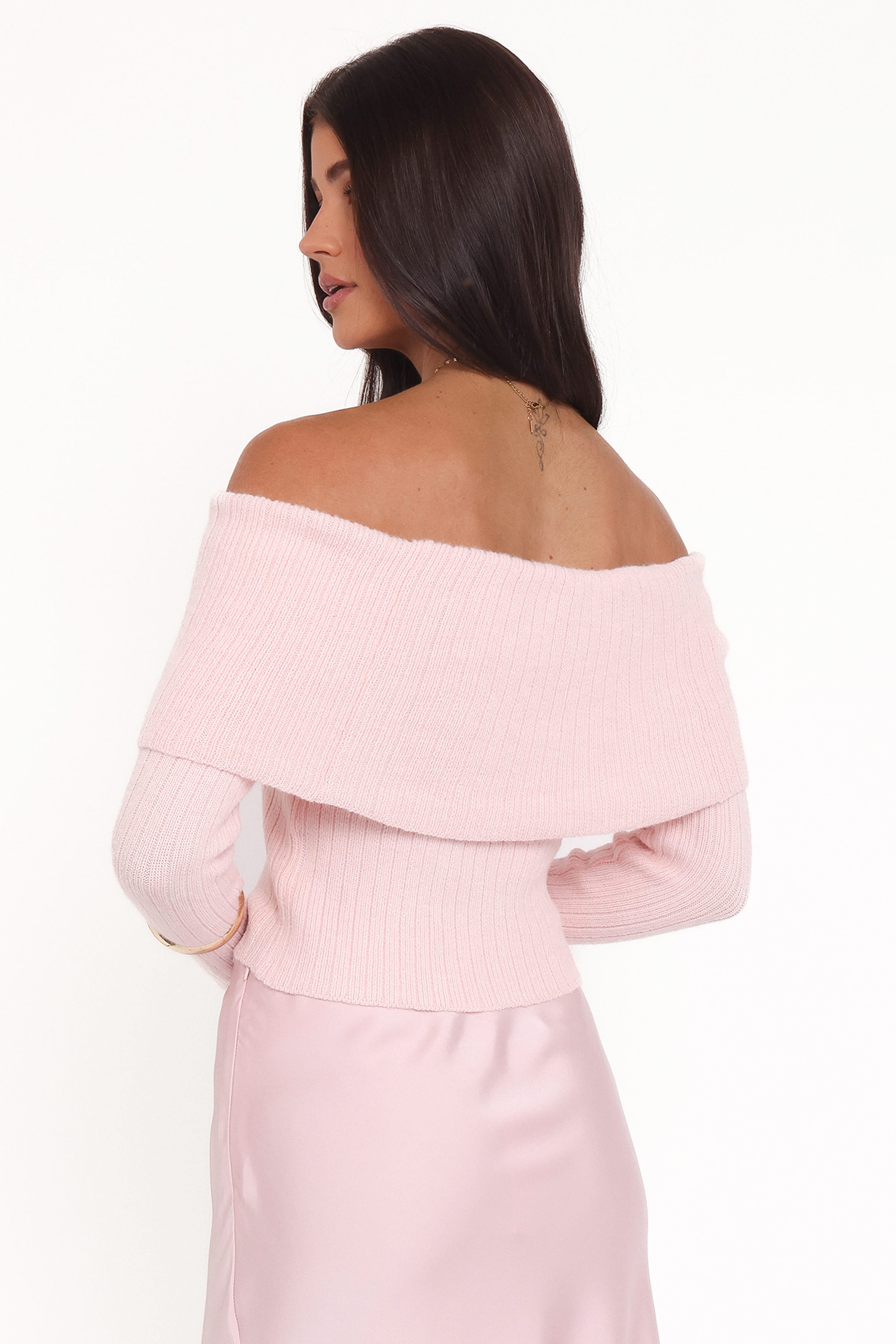 Helene Bow Off Shoulder Knit Sweater - Pink