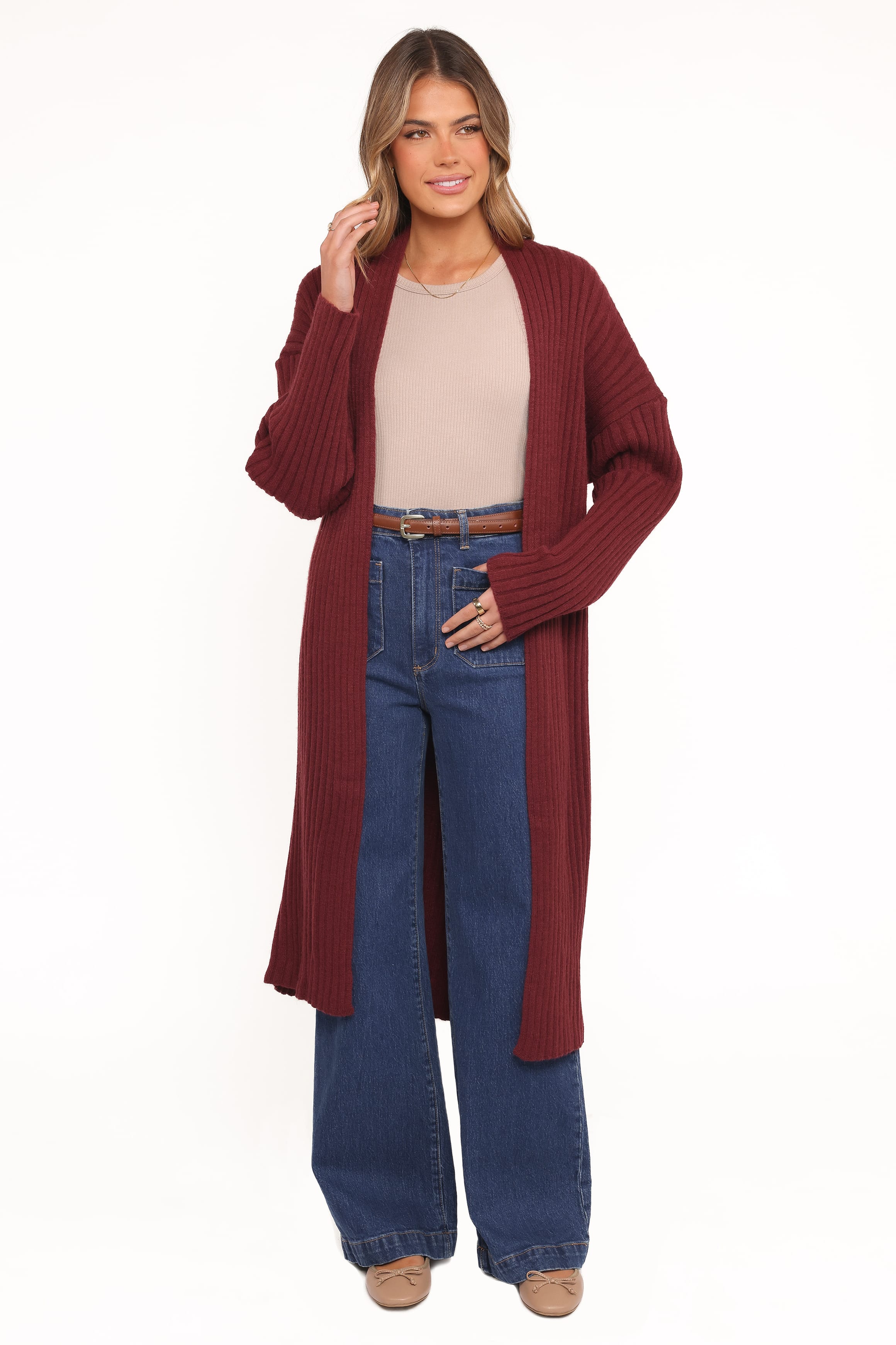 Jasmia Long Cardigan - Wine