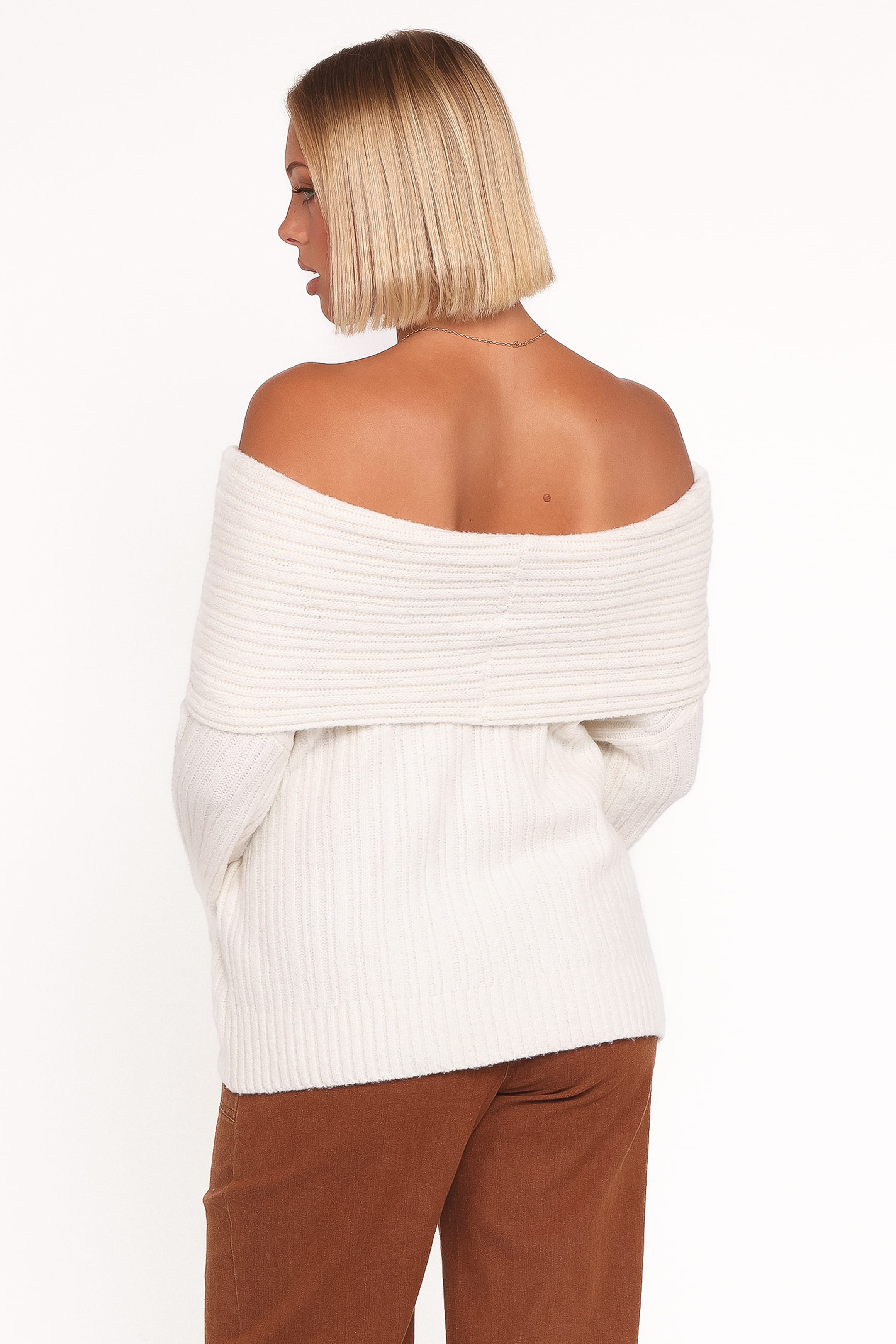 Kenny Off Shoulder Knit Sweater - Cream
