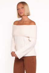 Kenny Off Shoulder Knit Sweater - Cream