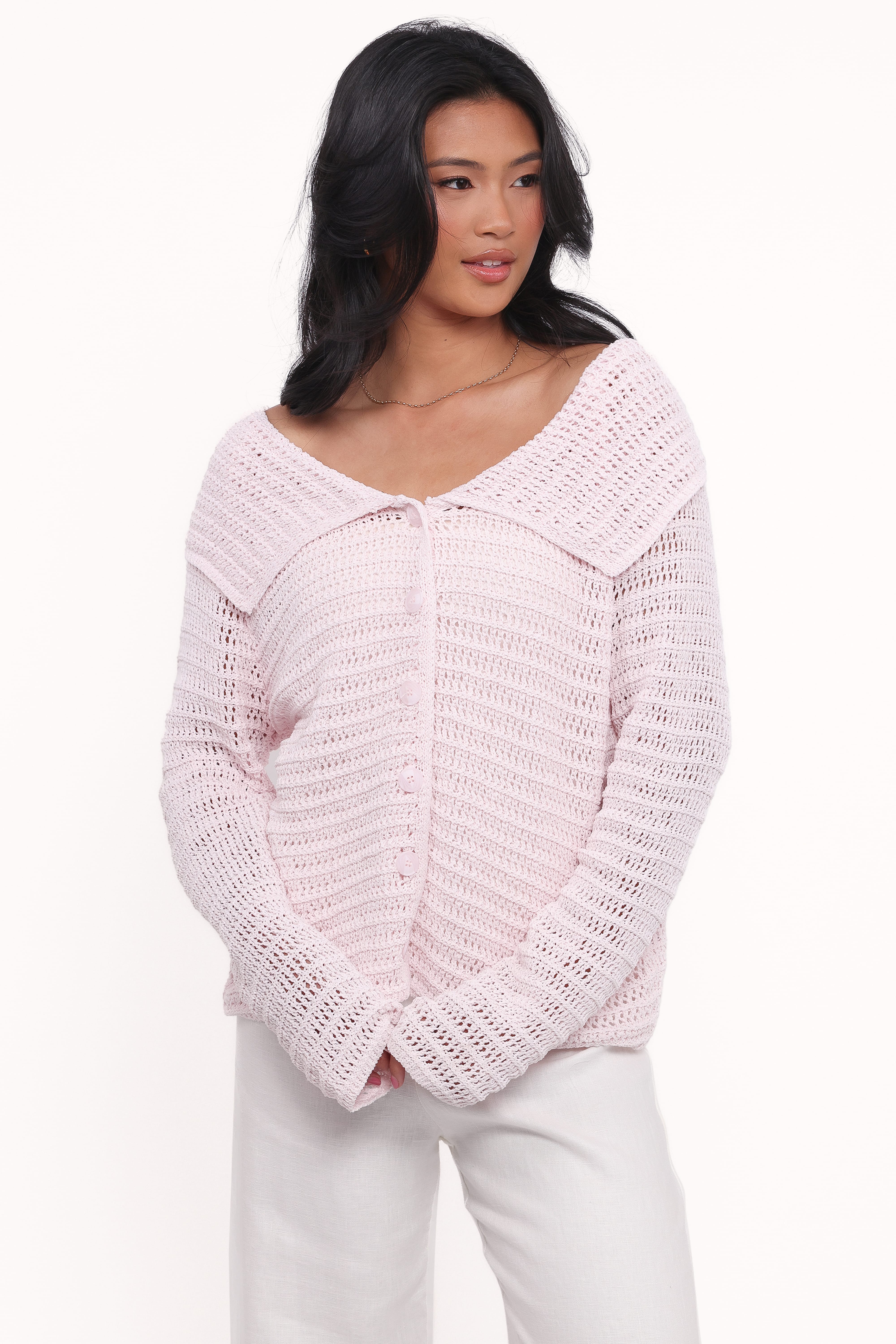 Lyra Large Collar Cardigan - Pale Pink