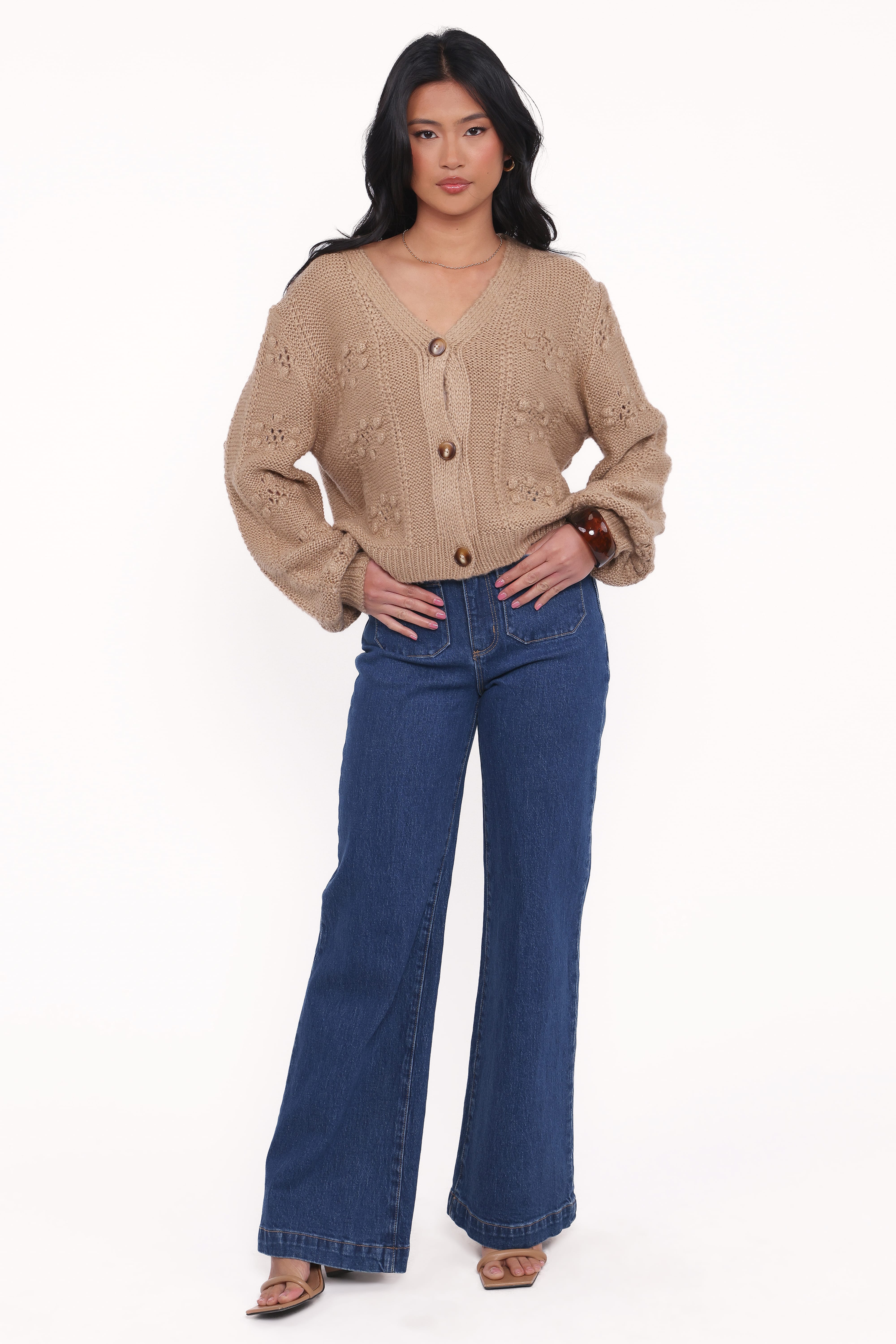 Melody Textured Button Up Cardigan - Mushroom