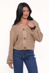 Melody Textured Button Up Cardigan - Mushroom