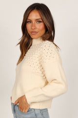 Mia Textured Shoulder Knit Sweater - Cream