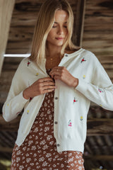 Millen Flower Embroidery Cardigan - Cream (H-T)