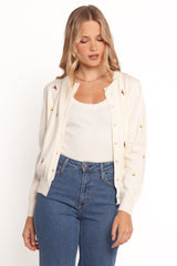 Millen Flower Embroidery Cardigan - Cream (H-T)
