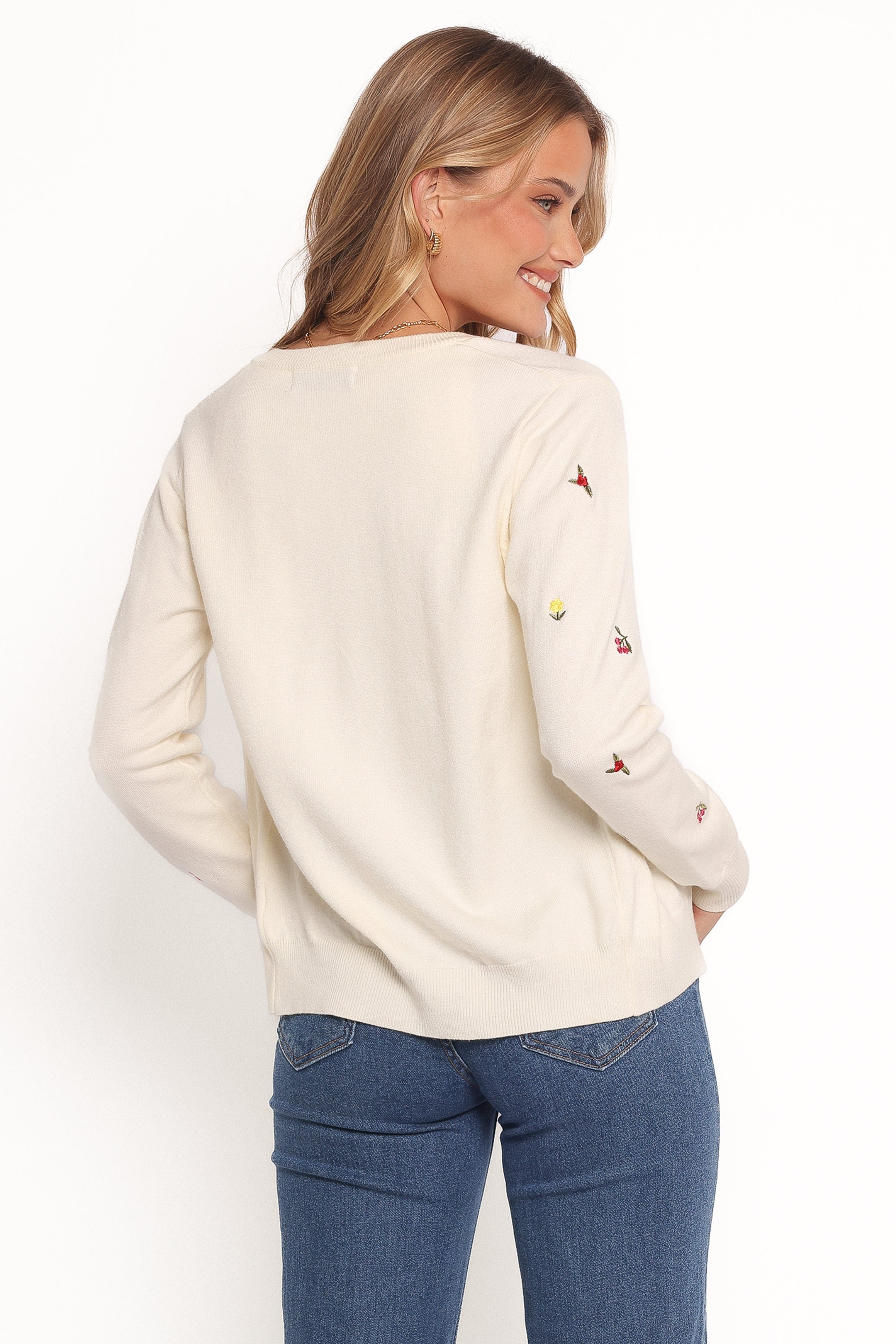 Millen Flower Embroidery Cardigan - Cream (H-T)