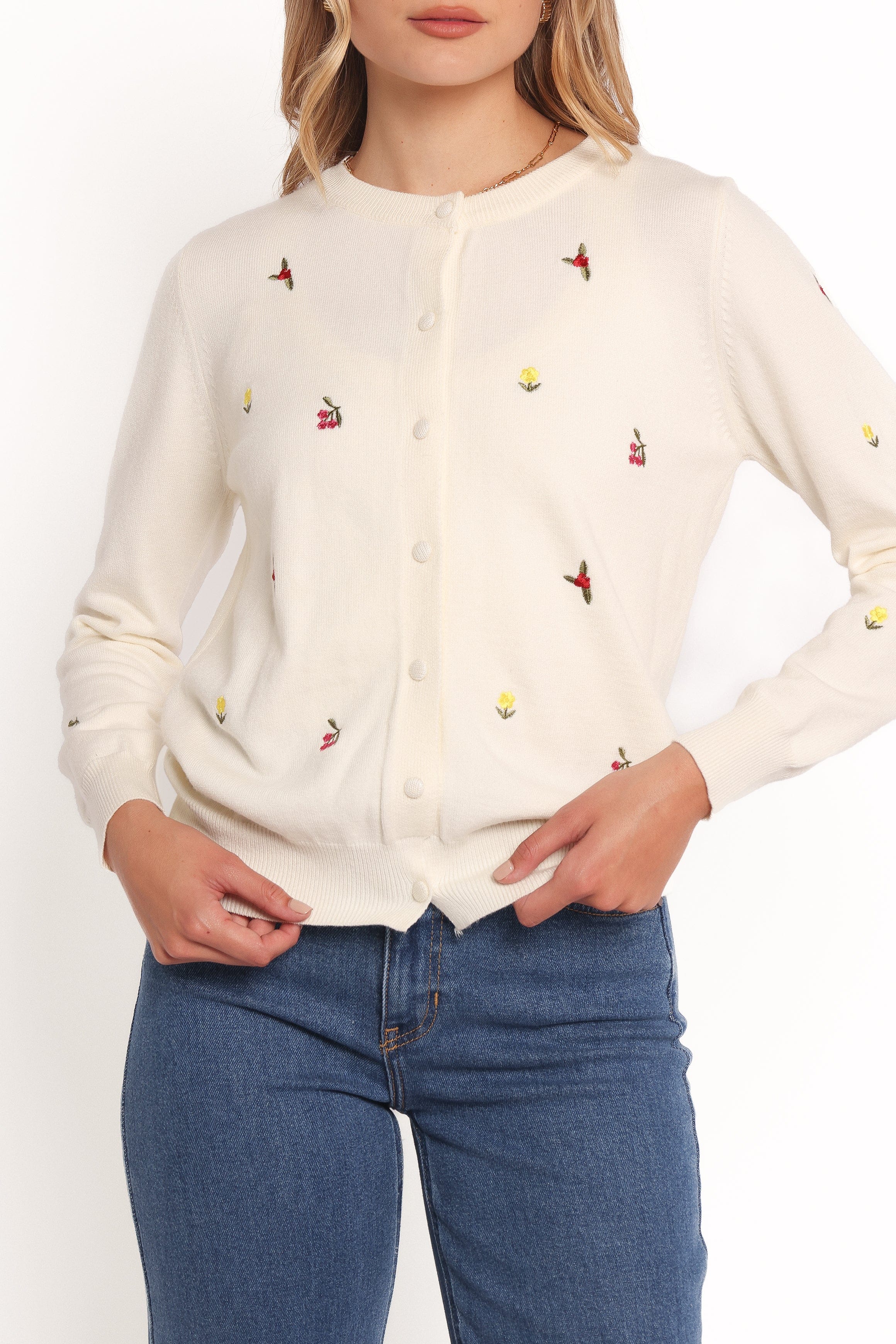 Millen Flower Embroidery Cardigan - Cream (H-T)