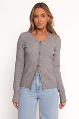 Quay Button Front Cardigan - Heather Grey