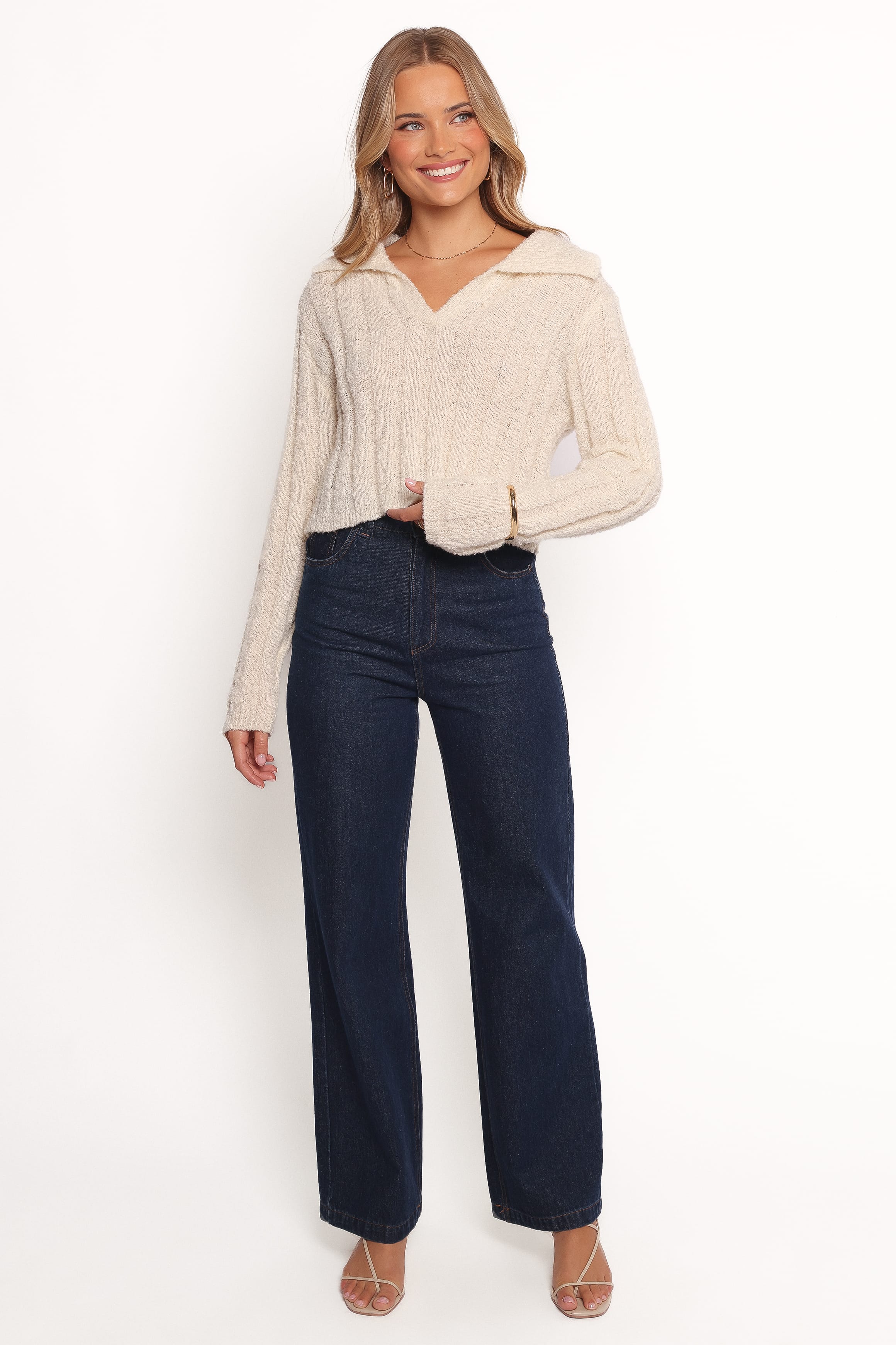 Romy Collar Knit Sweater - Ecru