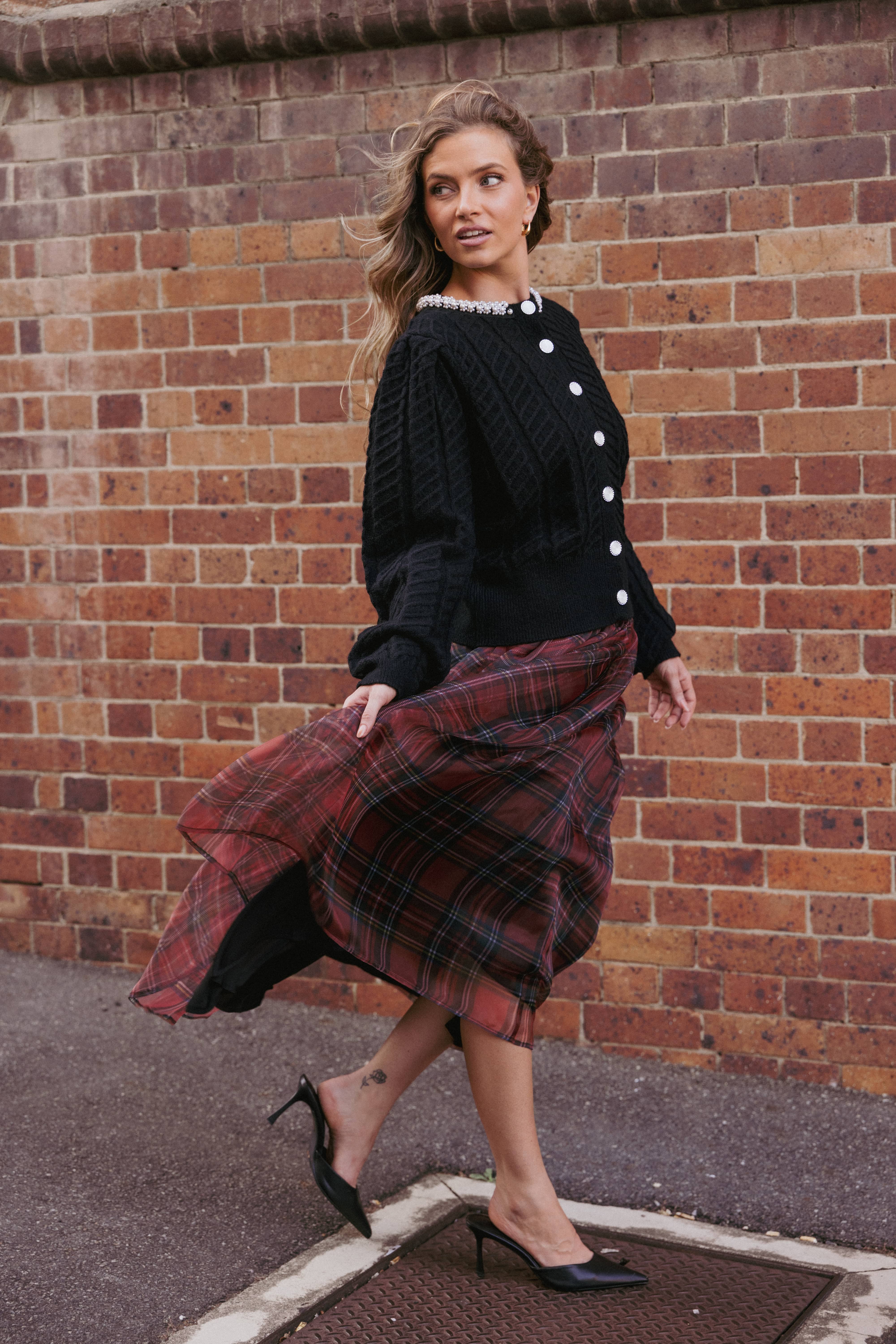 Sheena Rhinestone Collar Holiday Cardigan - Black