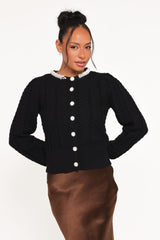 Sheena Rhinestone Collar Holiday Cardigan - Black