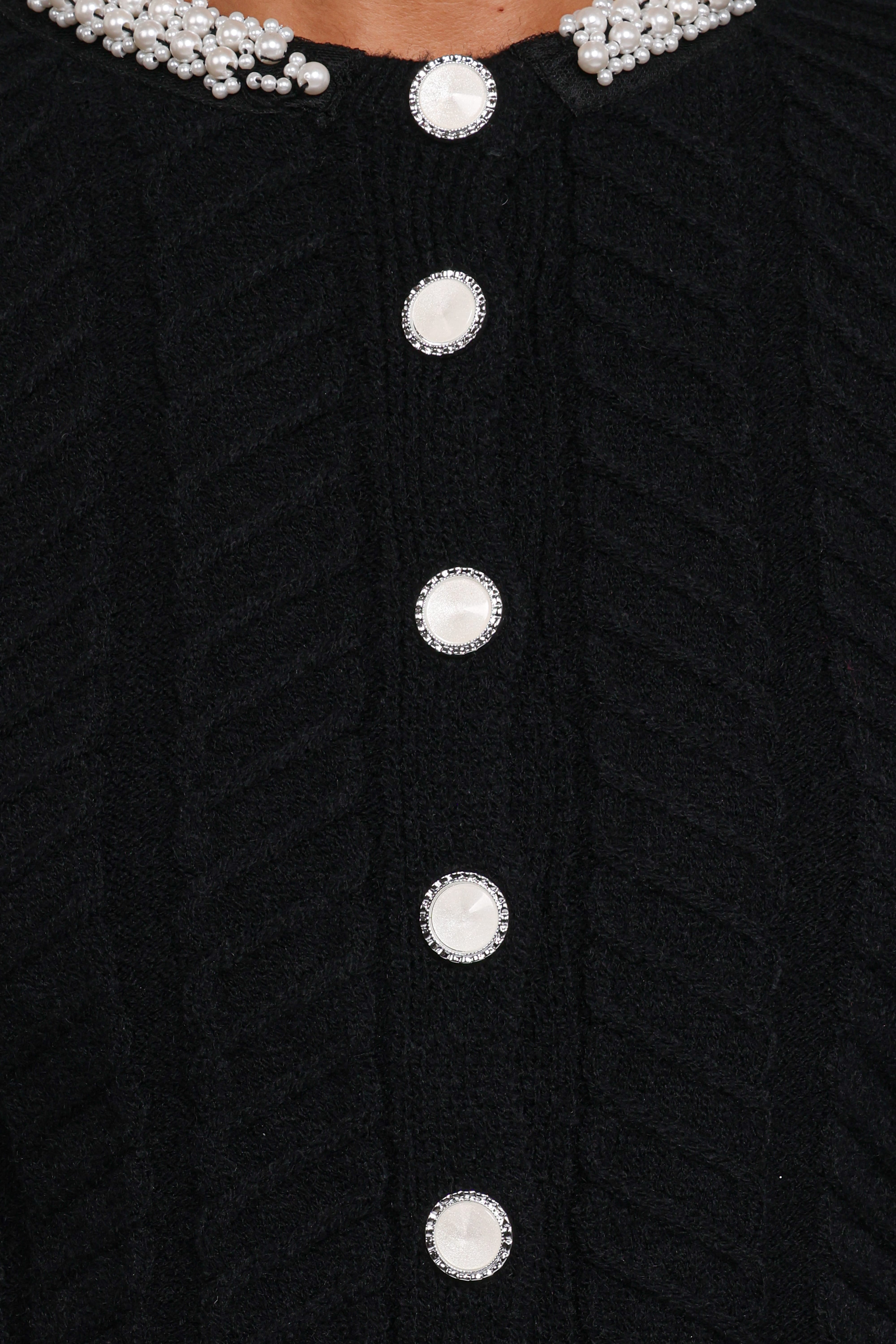 Sheena Rhinestone Collar Holiday Cardigan - Black