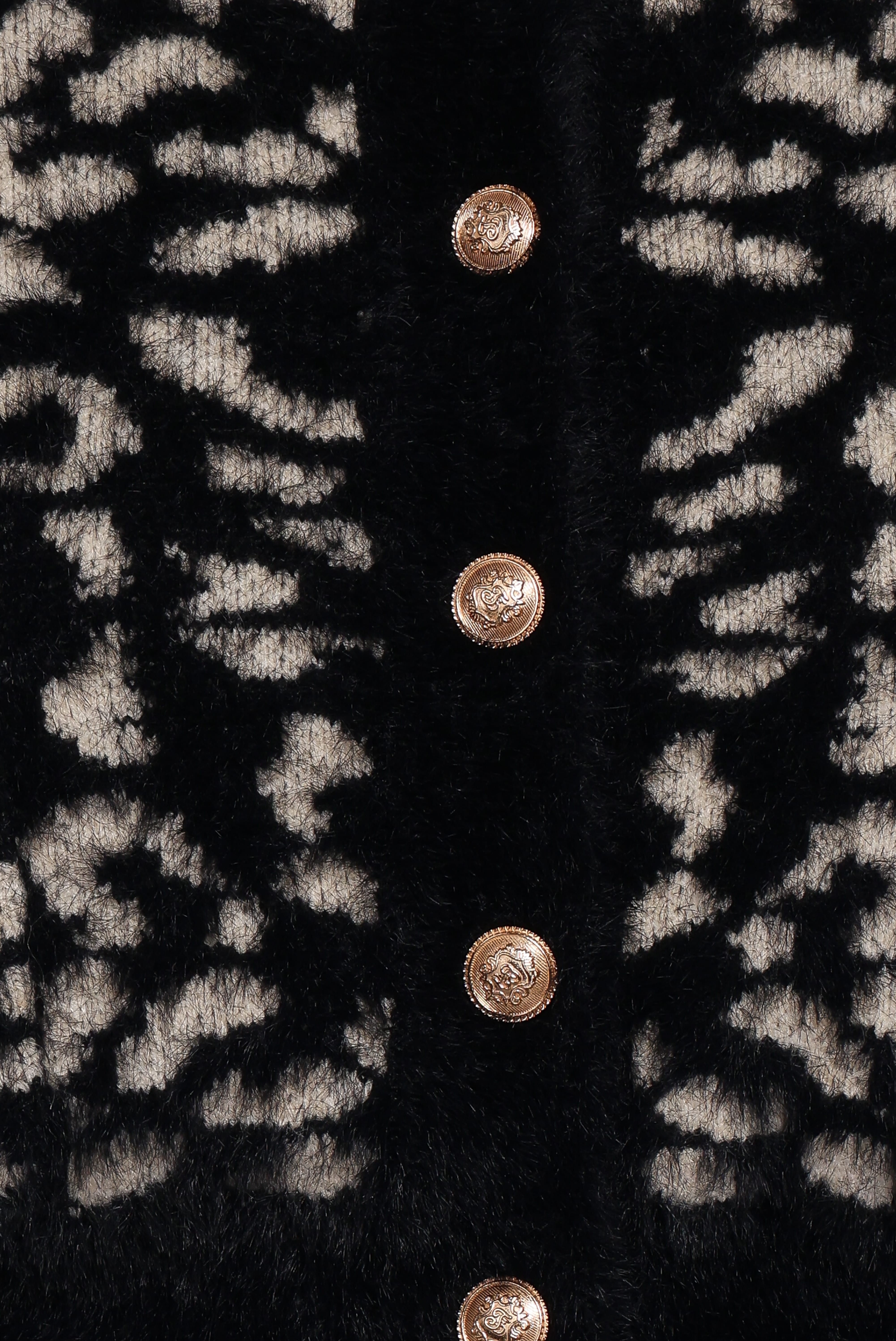 Tyra Animal Print Faux Mohair Cardigan - Black