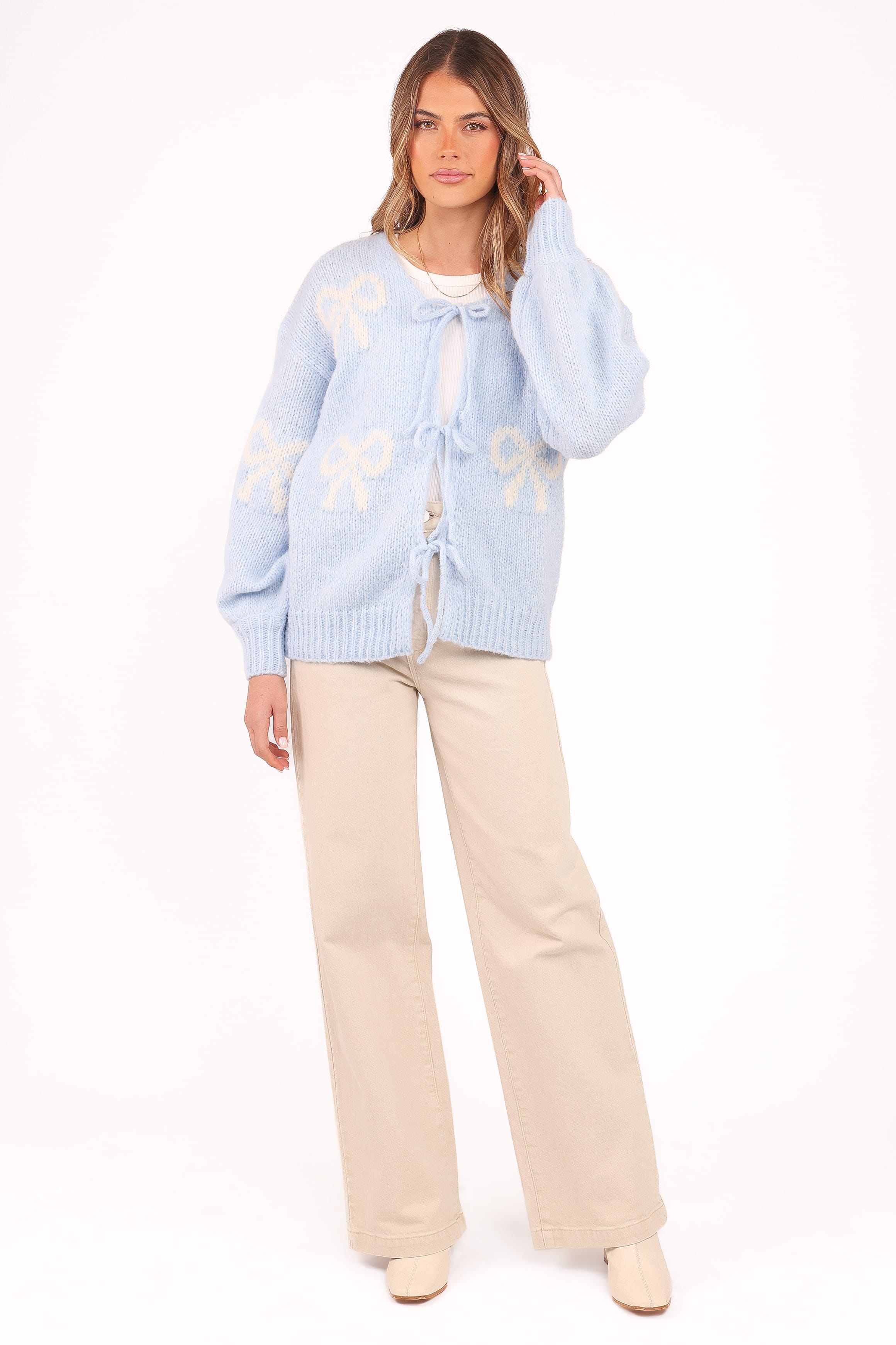 Vienna Bow Cardigan - Pale Blue