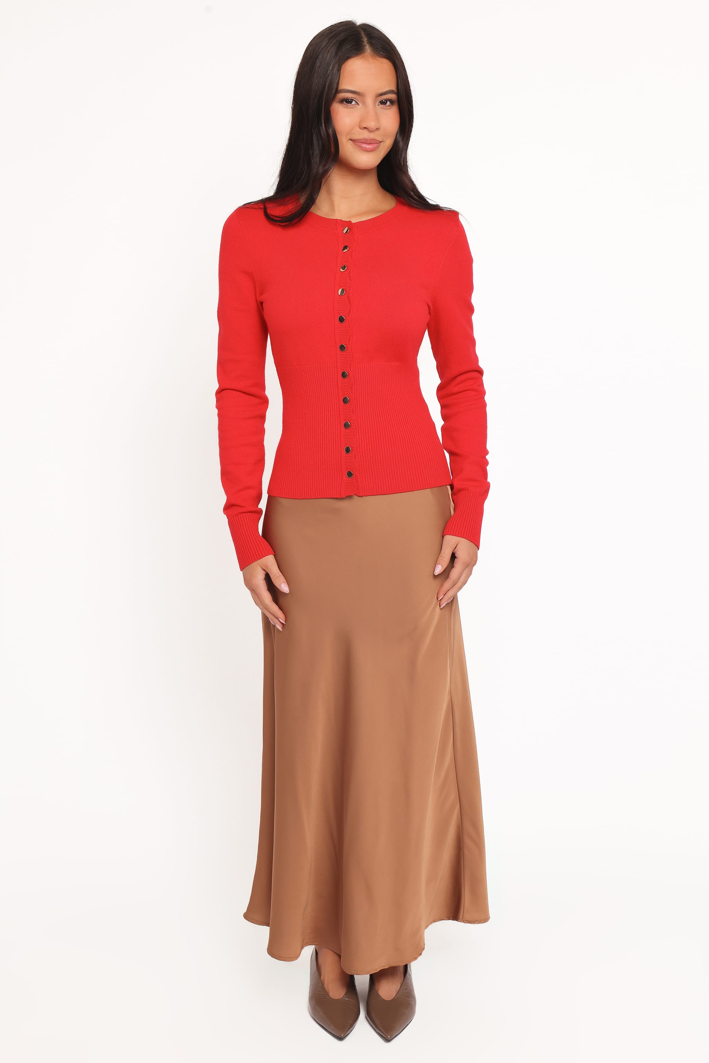 Walsh Scalloped Cardigan - Red