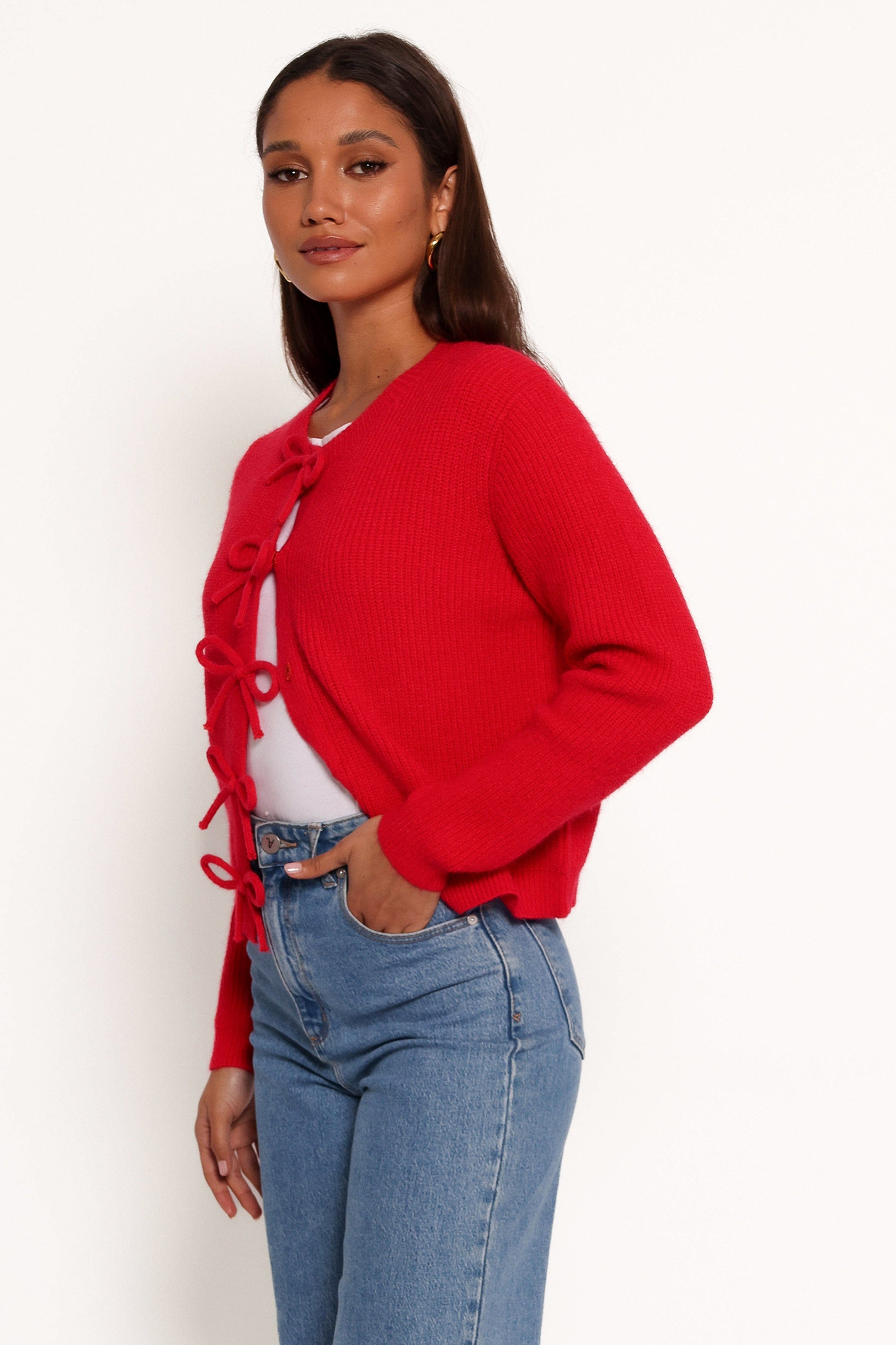 Wilde Bow Front Cardigan - Red