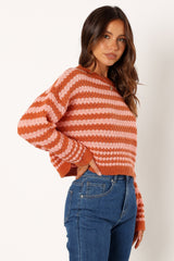 Yasmin Striped Crewneck Knit Sweater - Orange Pink