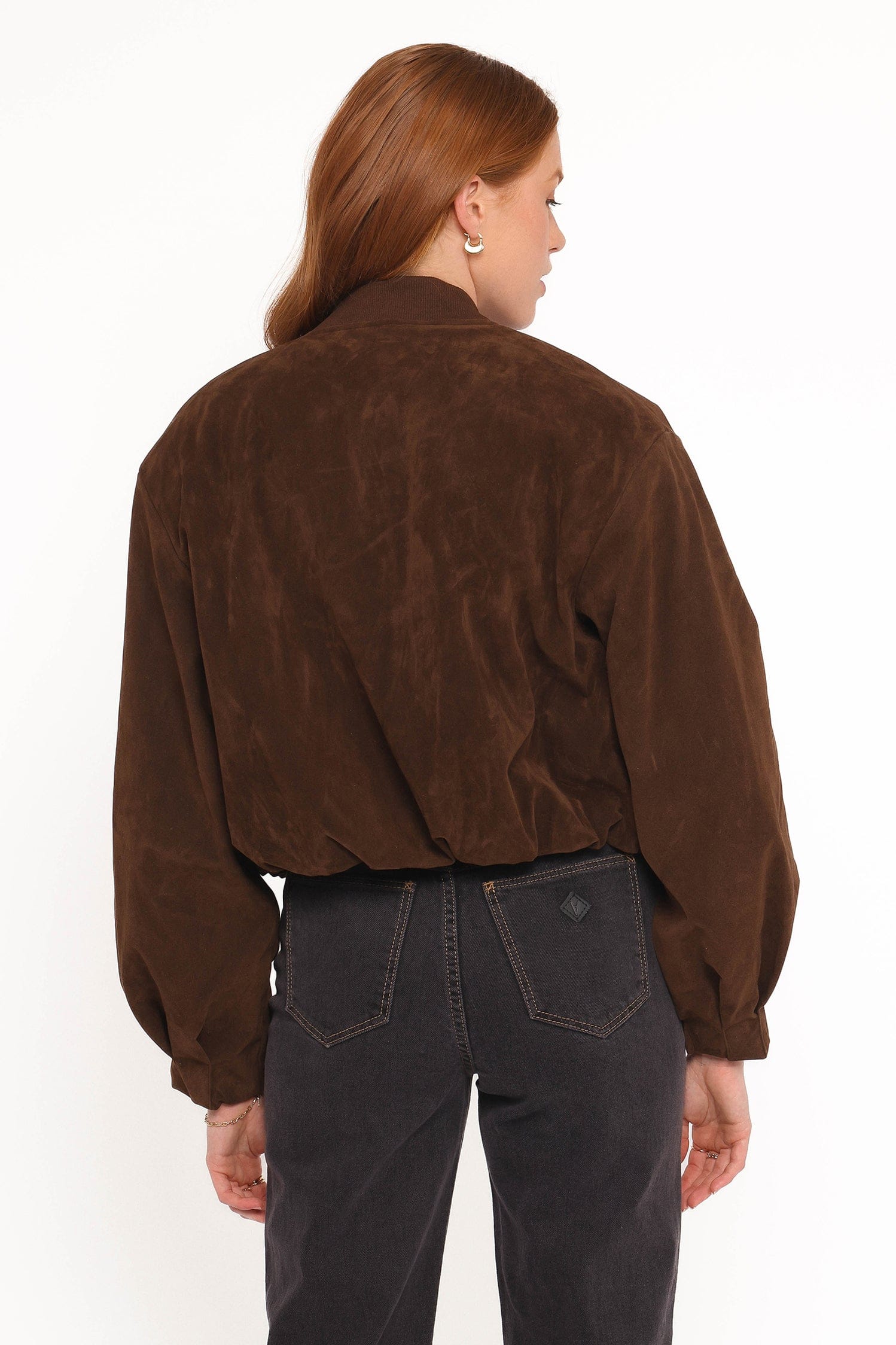 Goldie Faux Suede Bomber Jacket - Brown