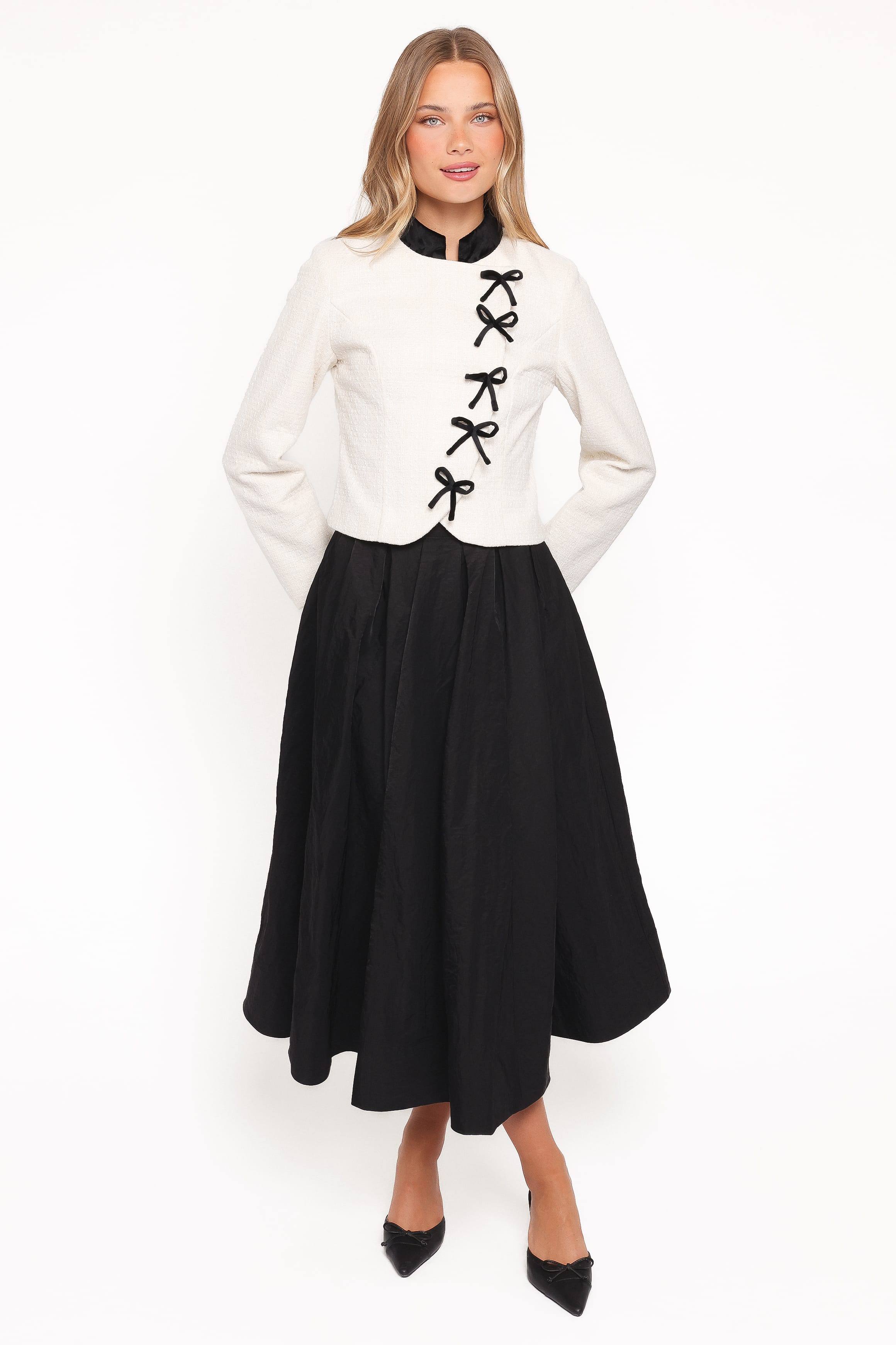 Jorah Twill Cropped Bow Jacket - Cream