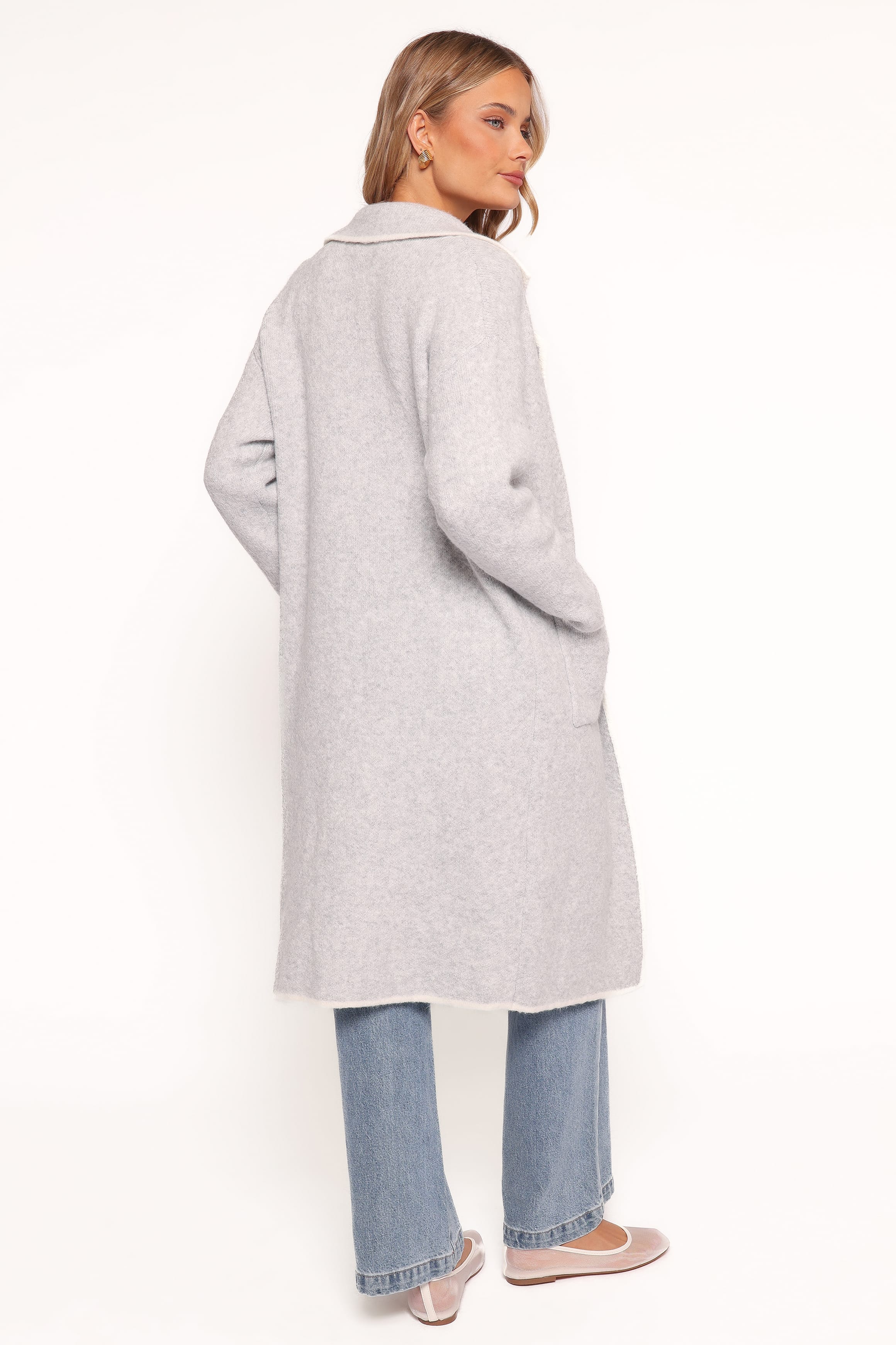 Katia Contrast Trim Coatigan - Light Grey
