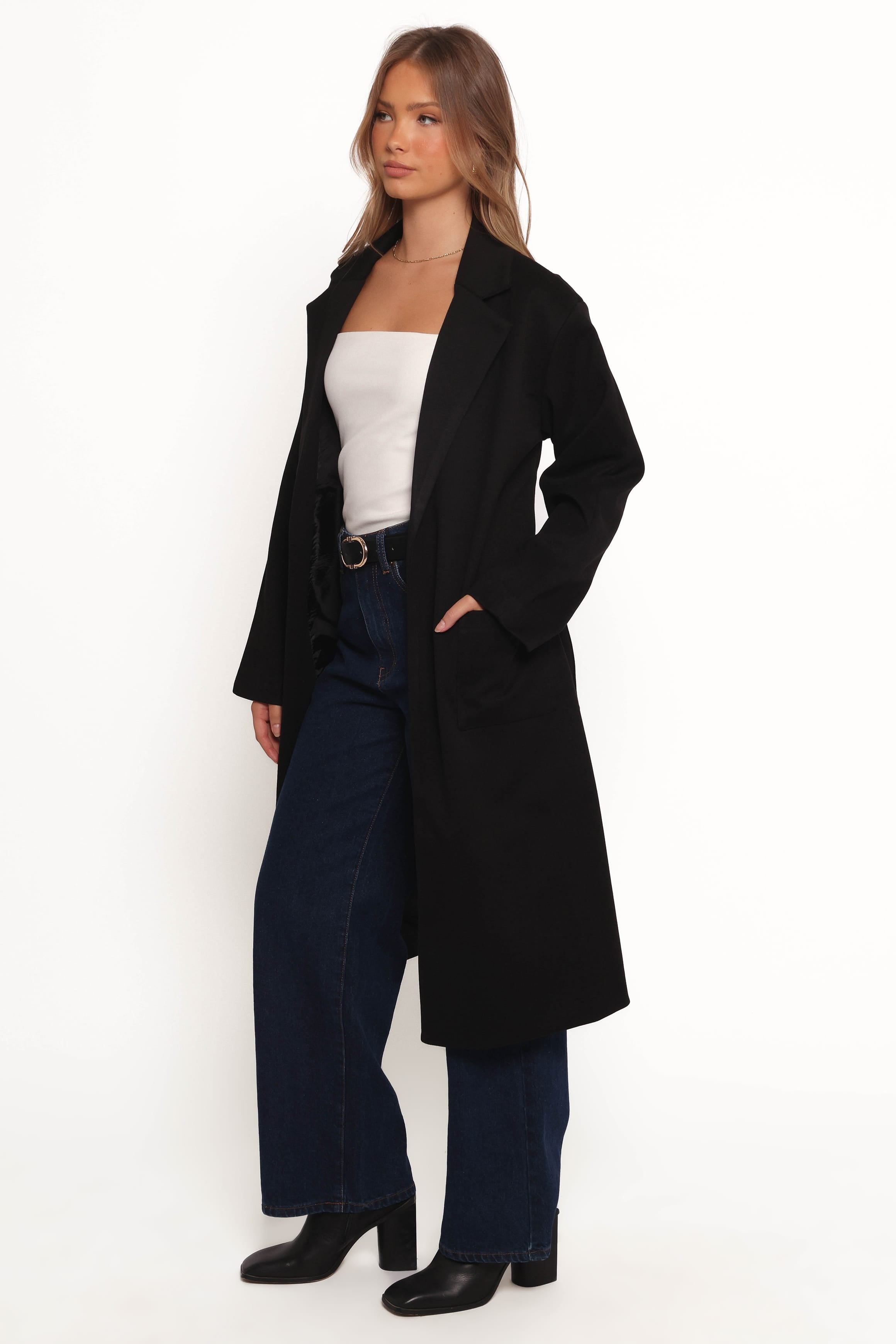 Kloss Tie Front Long Coat - Black