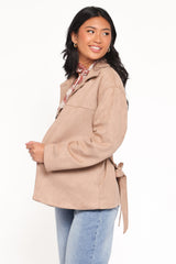 Nelly Faux Suede Cropped Trench Coat - Mushroom
