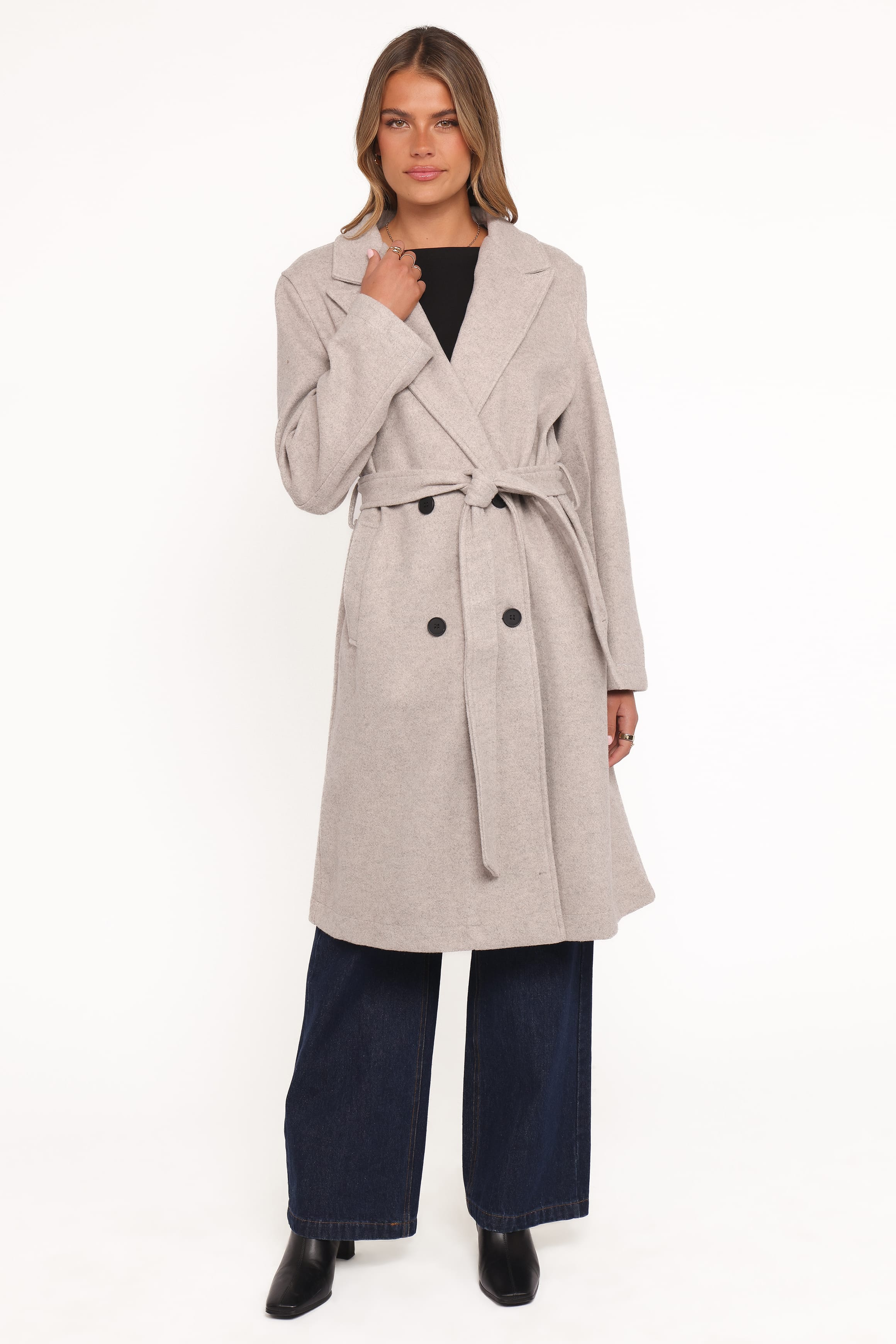 Nina Fur Collar Tie Waist Coat - Cream