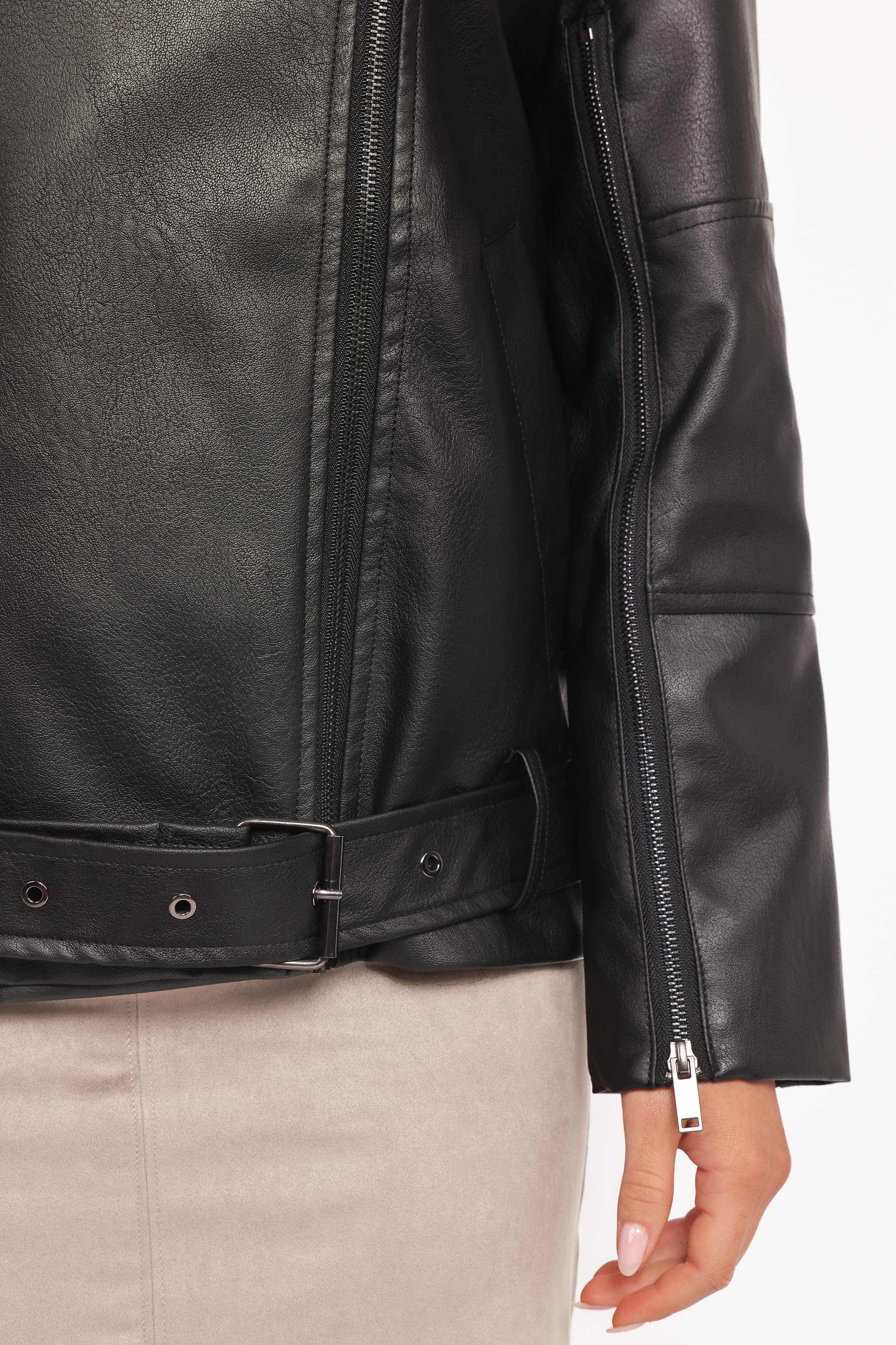 Parsons Oversized Faux Leather Moto Jacket - Black