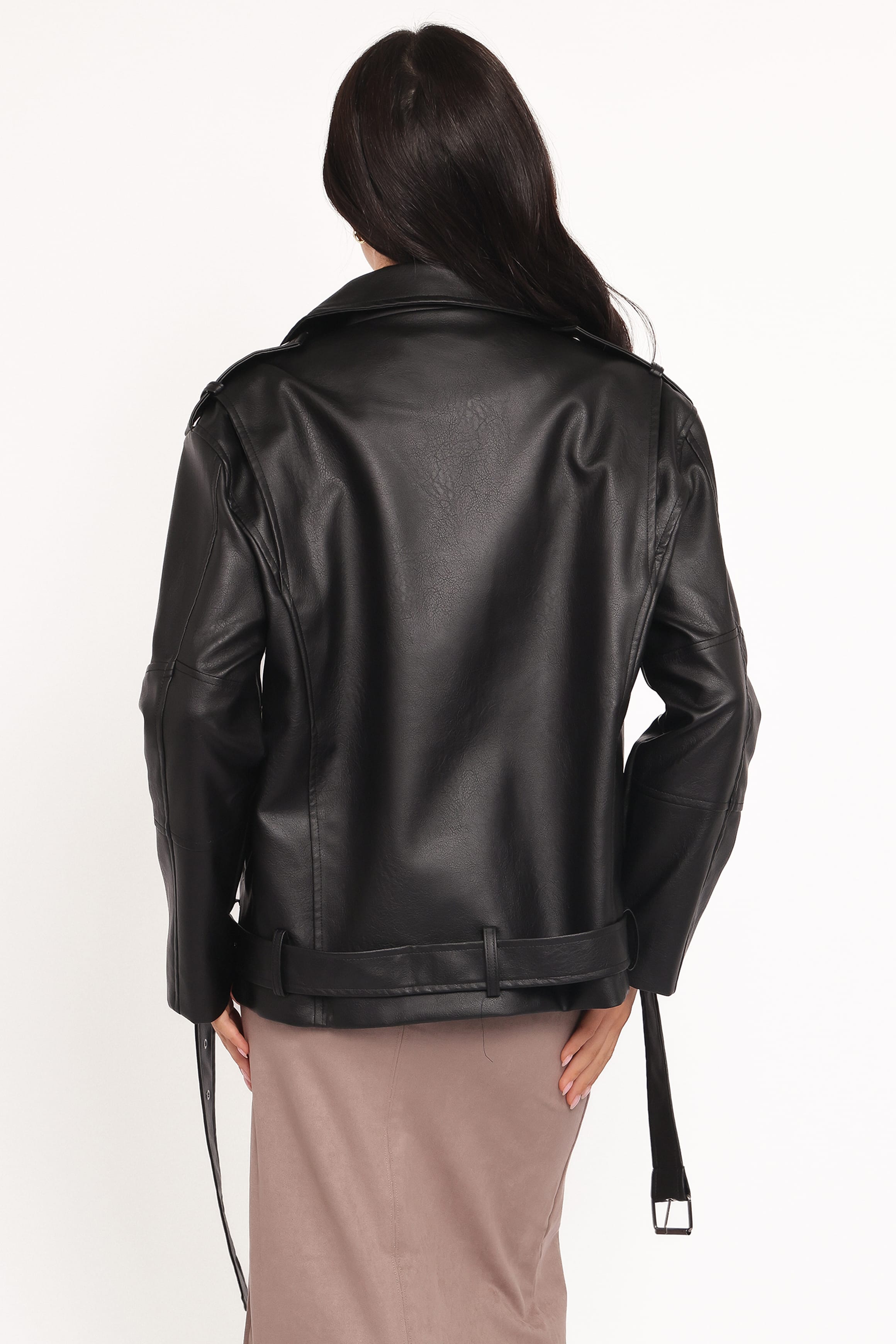 Parsons Oversized Faux Leather Moto Jacket - Black
