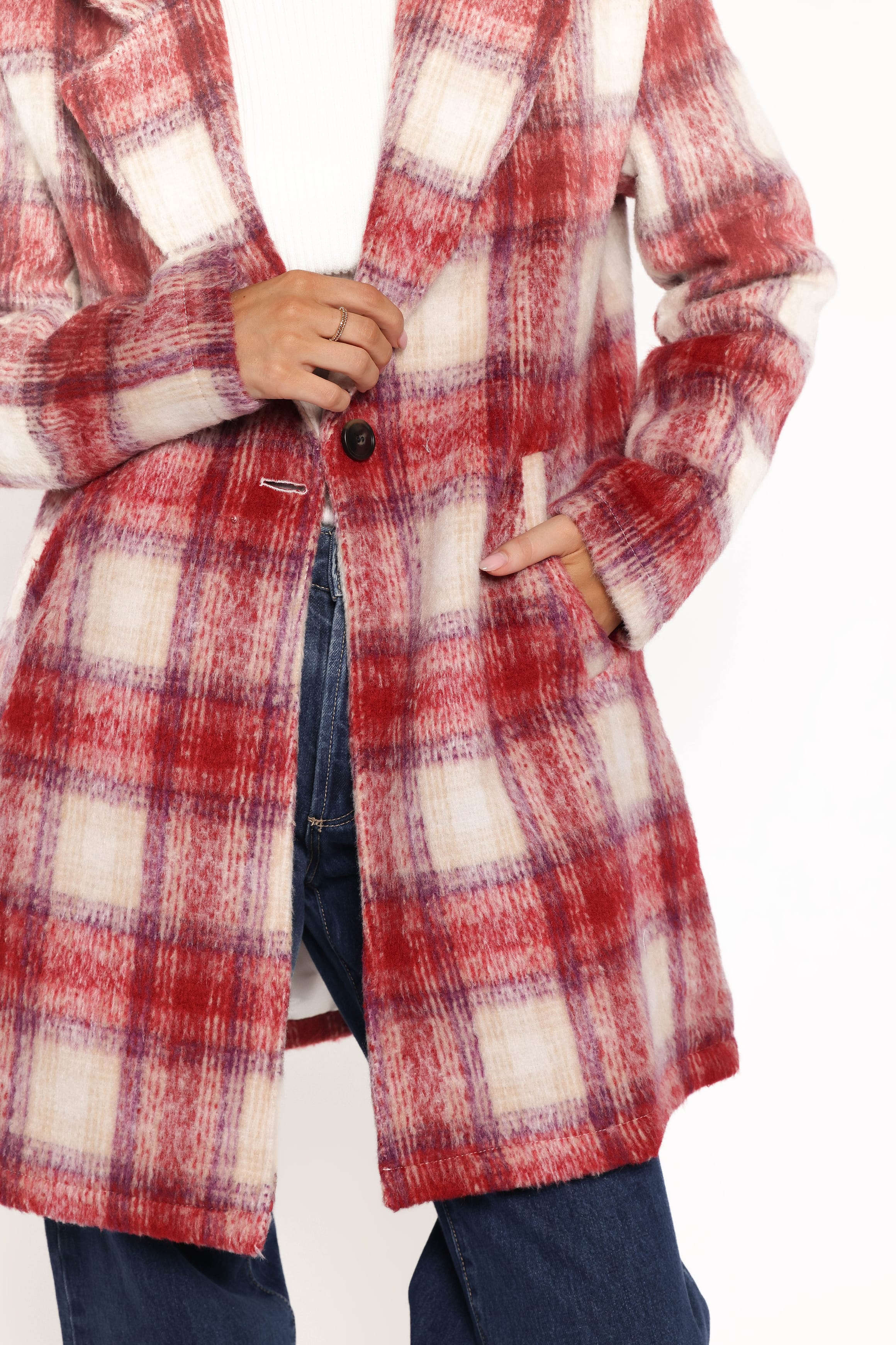 Travistine Long Plaid Coat - Pink