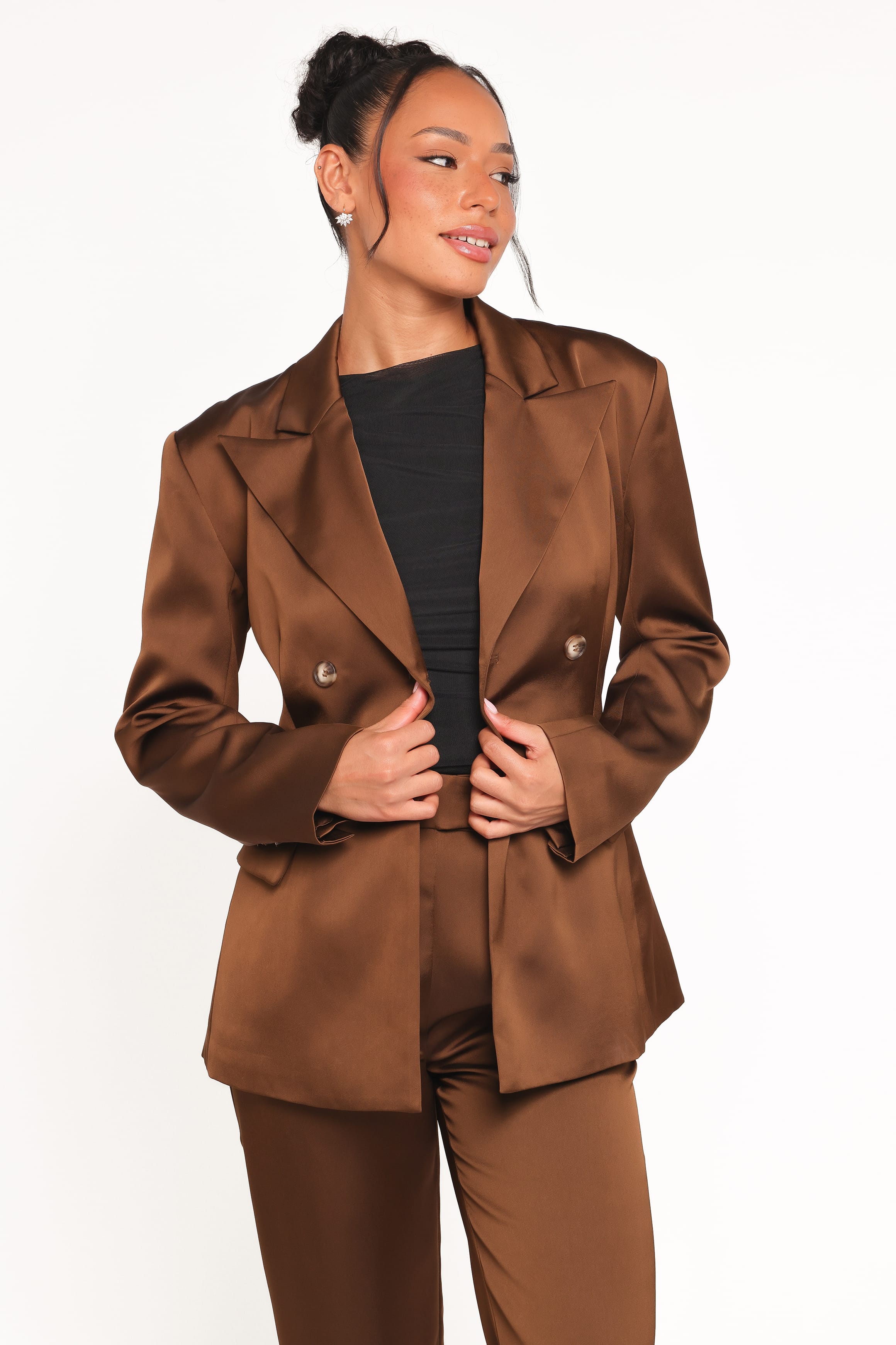 Trina Satin Blazer - Brown