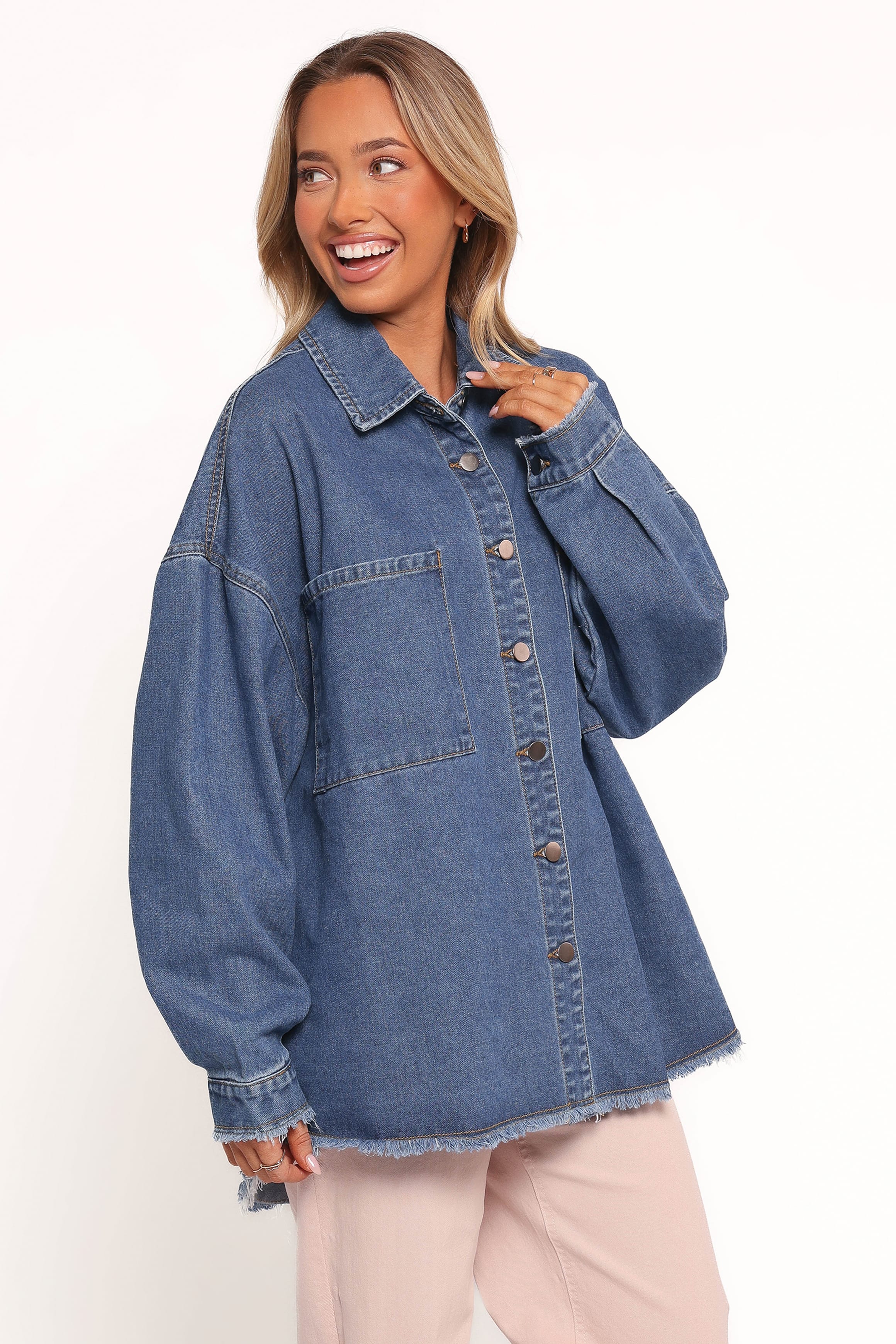 Twiggy Frayed Edge Denim Shacket - Denim