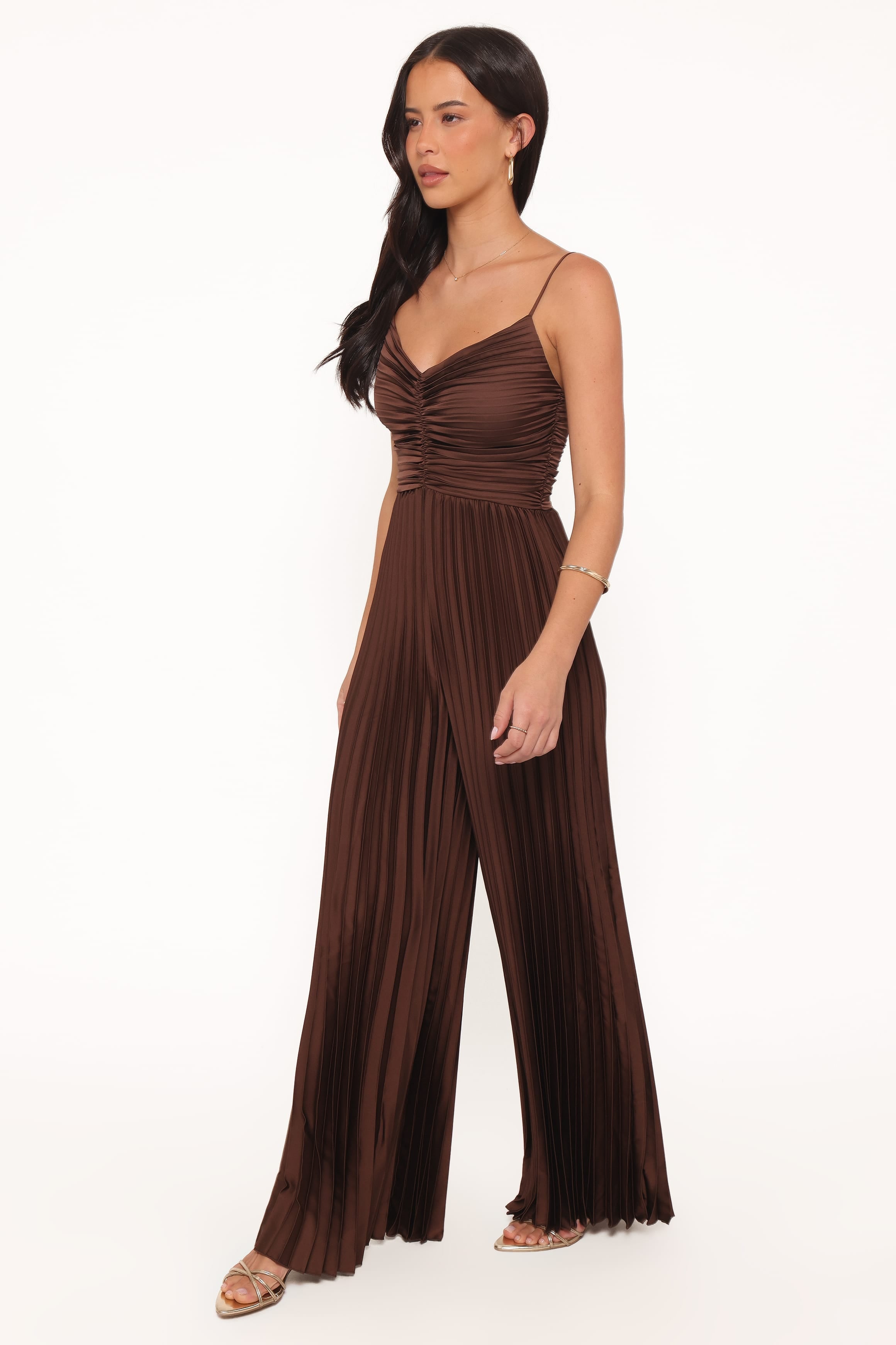 Angelique Pleated Jumpsuit - Chocolate Brown
