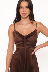 Angelique Pleated Jumpsuit - Chocolate Brown