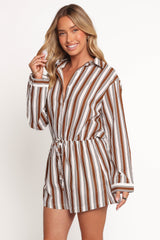 Beau Long Sleeve Romper - Chocolate Stripe