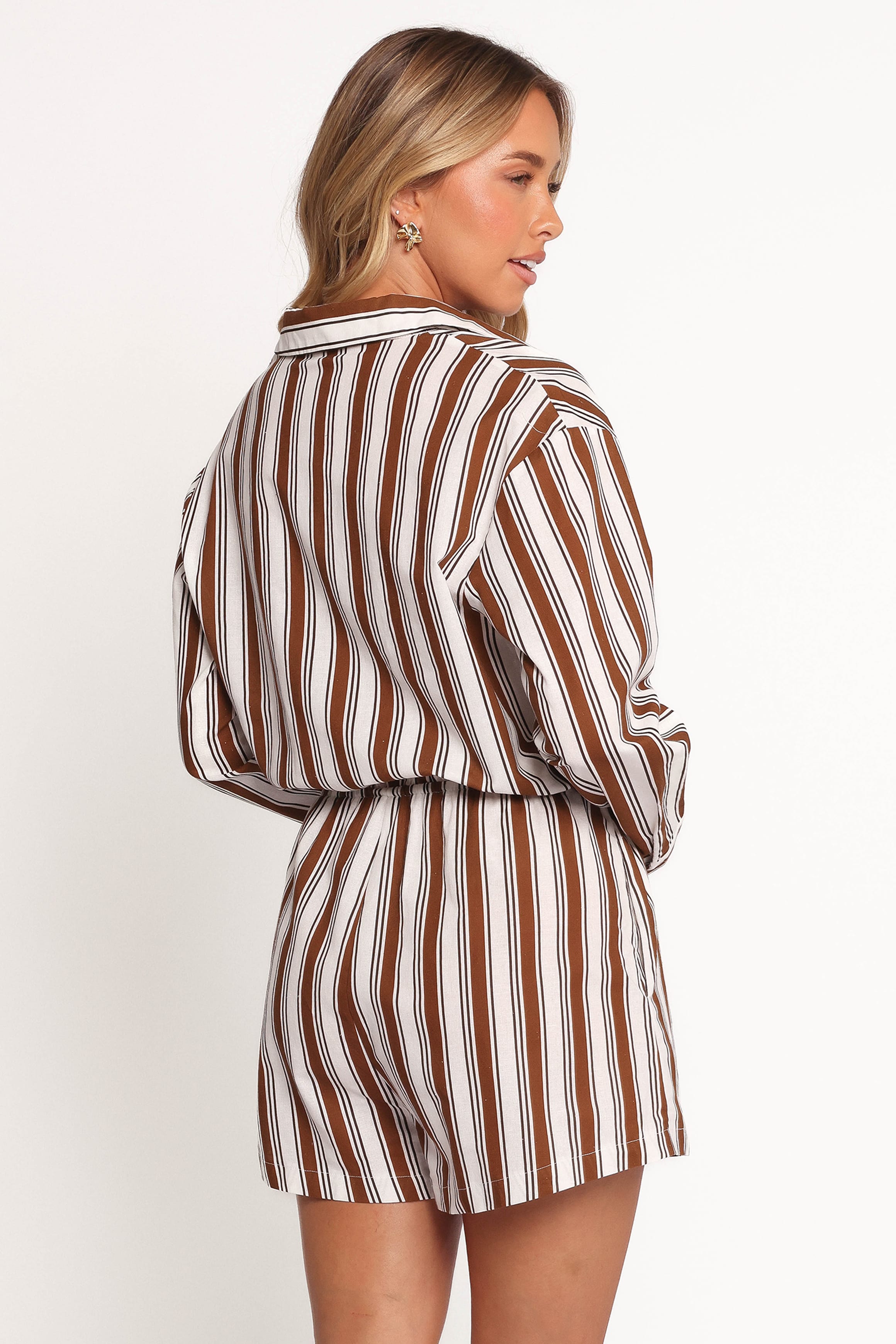 Beau Long Sleeve Romper - Chocolate Stripe