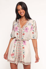 Ginger Tie Waist Romper - Pink Multi