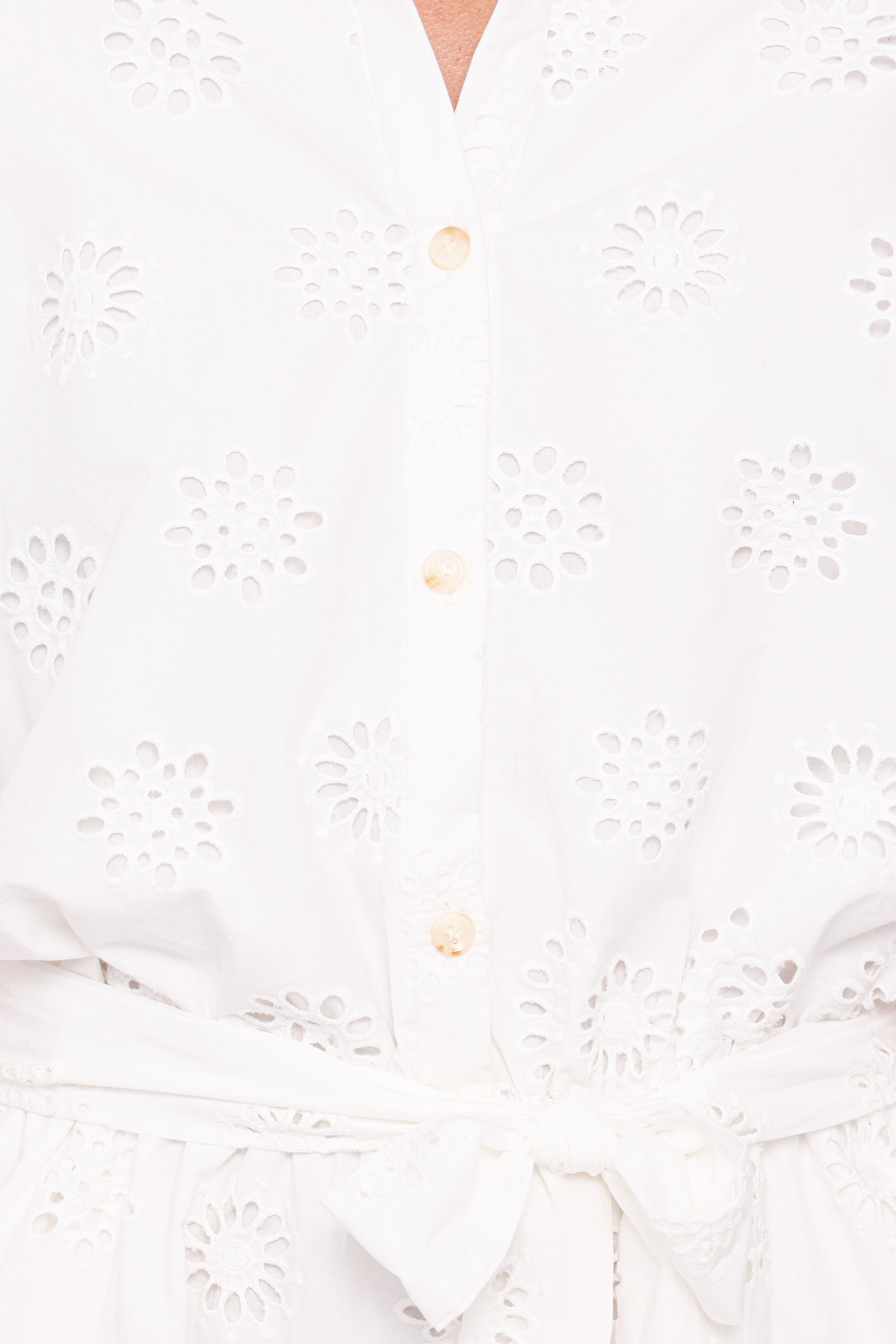 Jamie Tie Front Romper - White Broderie