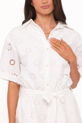 Jamie Tie Front Romper - White Broderie