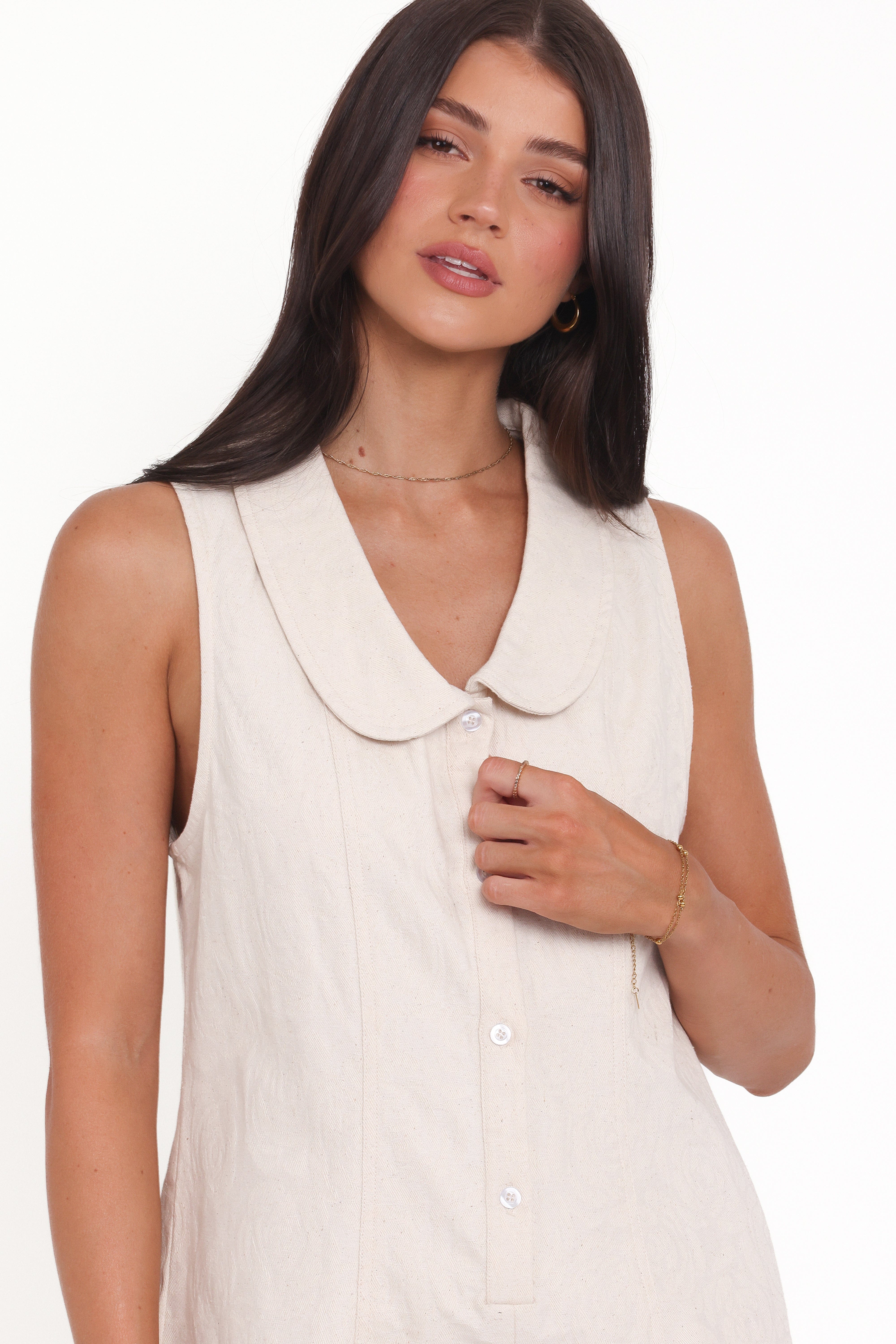 Lavina Collared Romper - Cream