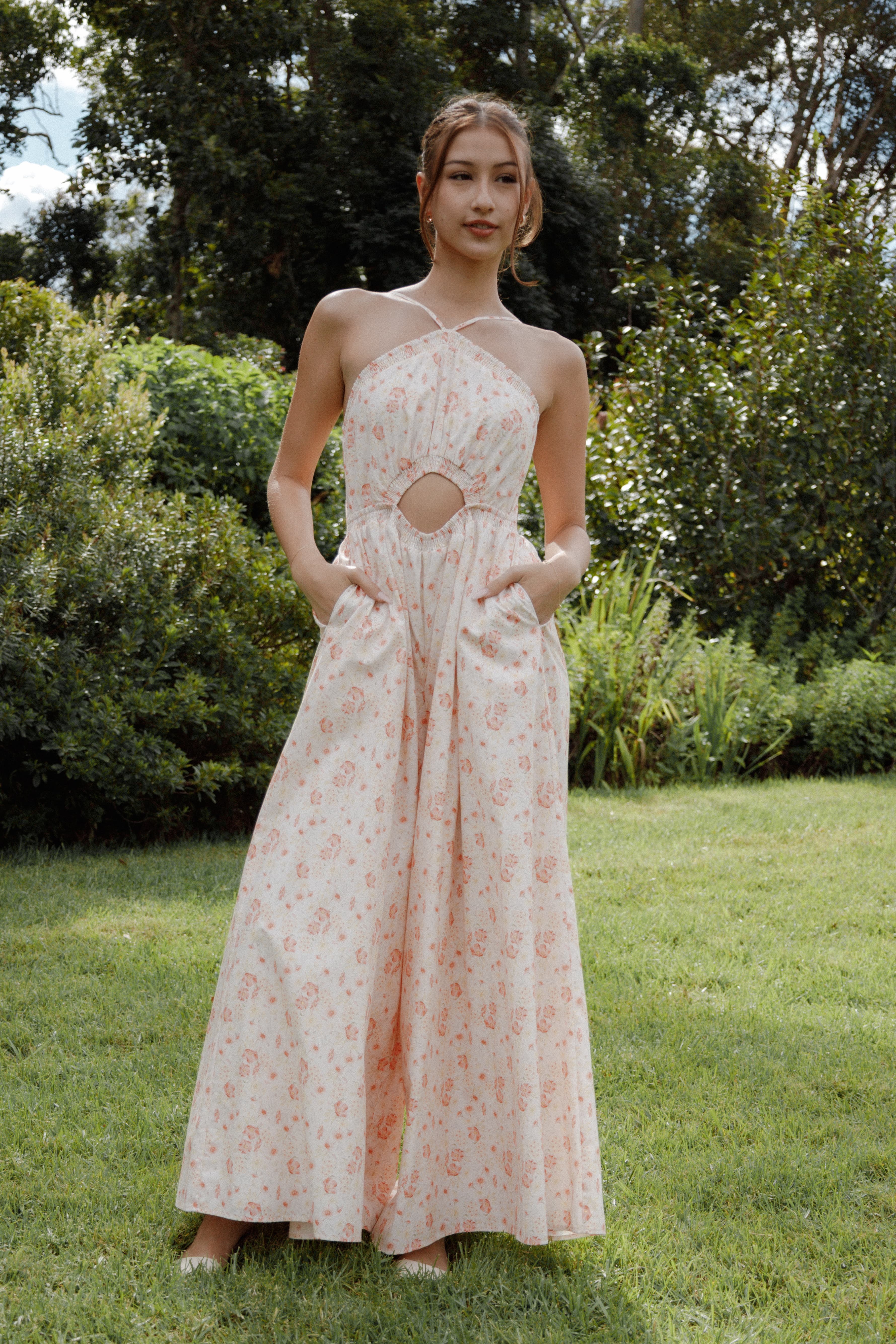 Madeira Jumpsuit - Peach Ditsy Floral