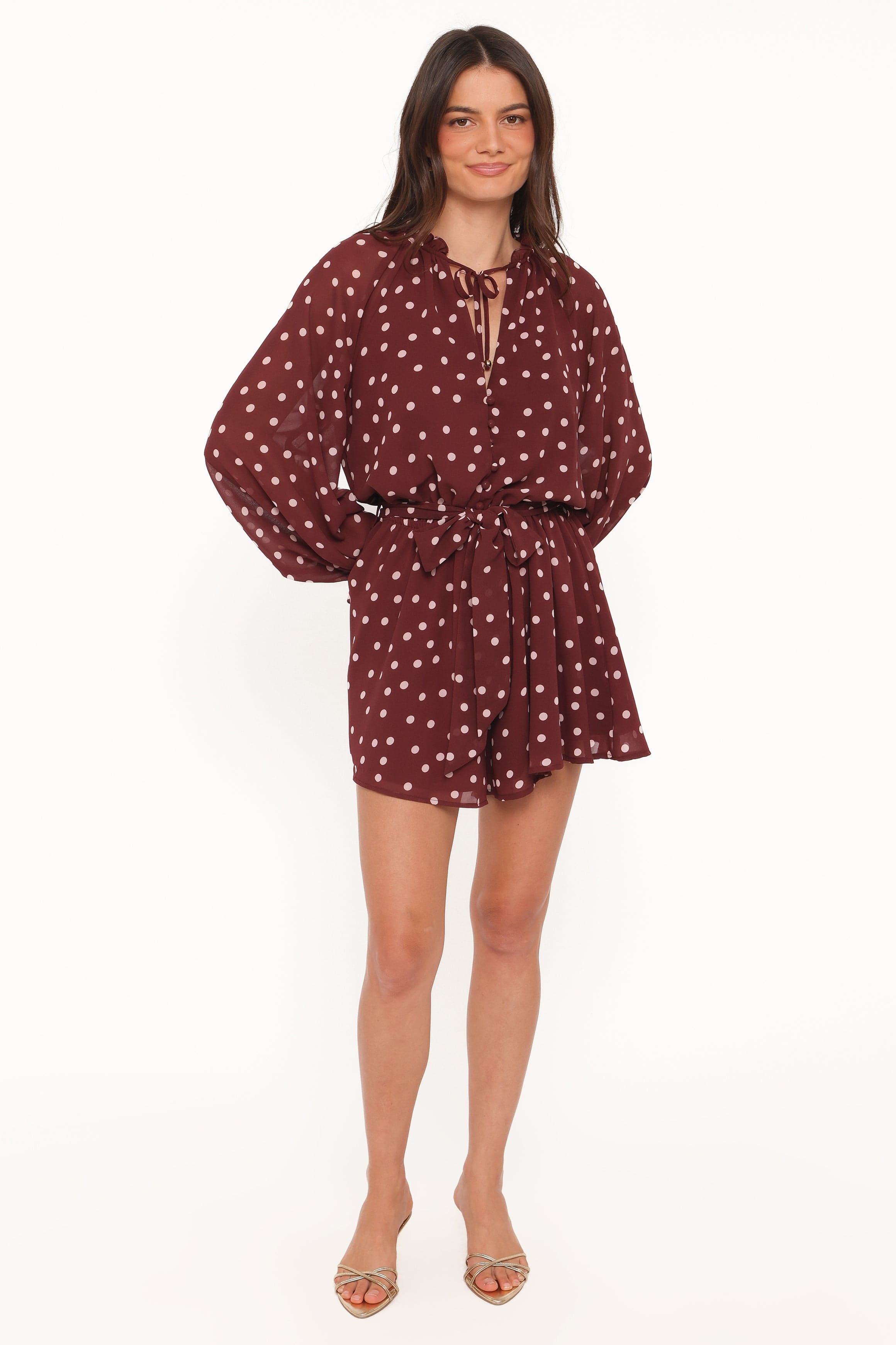 Michelle Romper - Burgundy Polka Dot